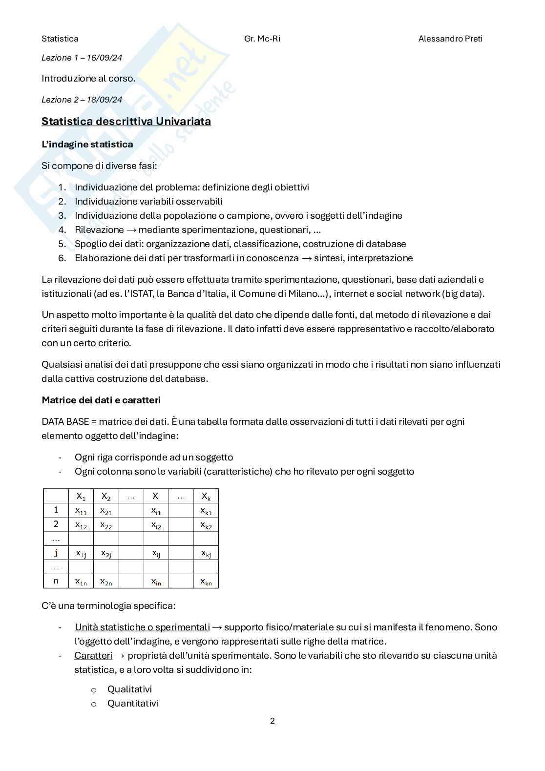 Statistica – Appunti completi teoria 1°+2° parziale (99 pag) Pag. 2