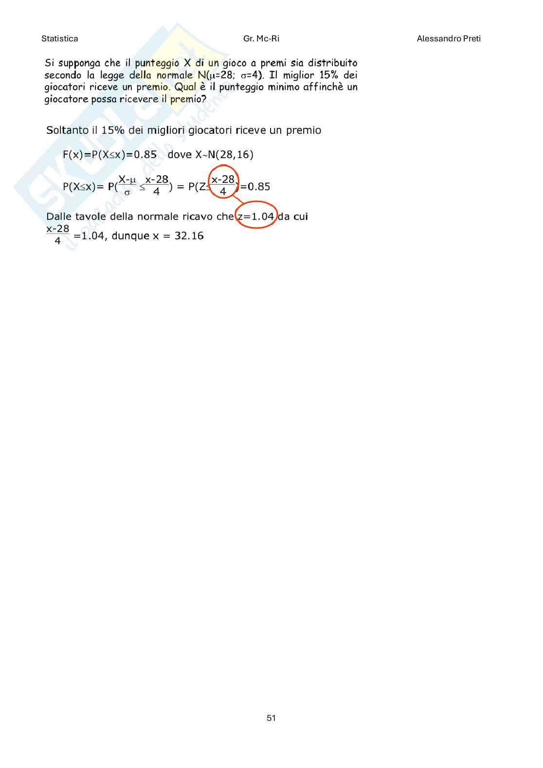 Statistica – Appunti completi teoria 1°+2° parziale (99 pag) Pag. 51