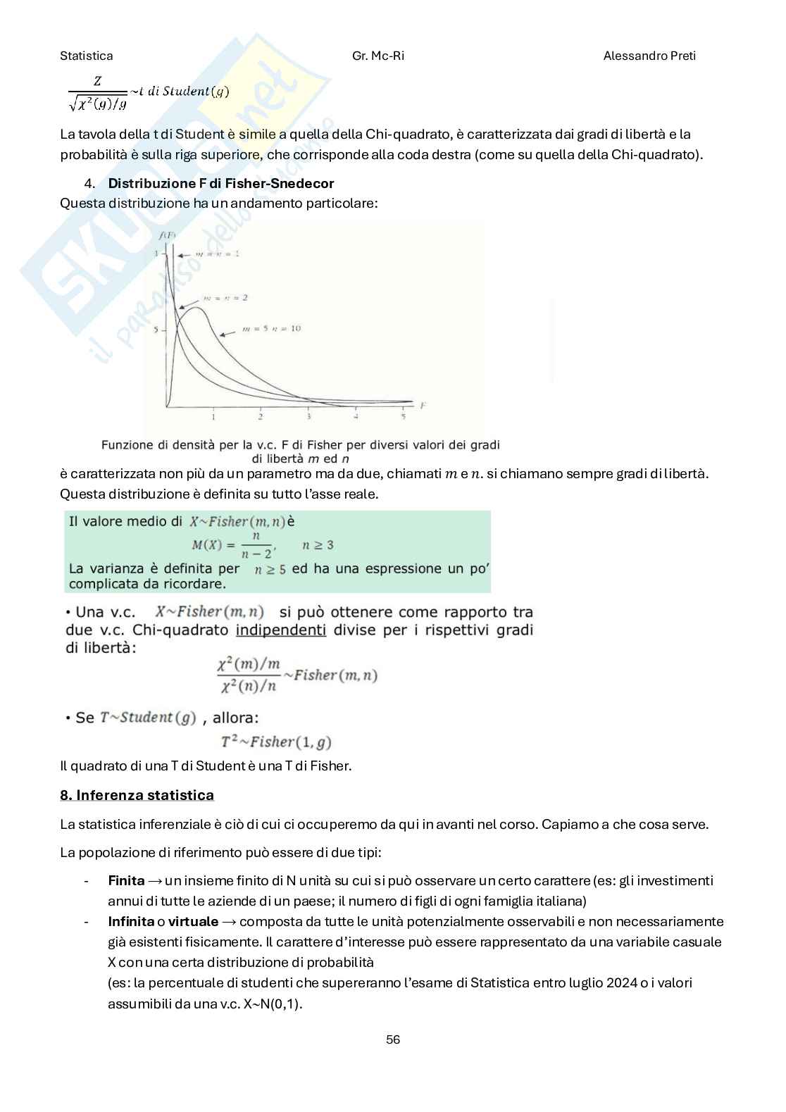 Statistica – Appunti completi teoria 1°+2° parziale (99 pag) Pag. 56