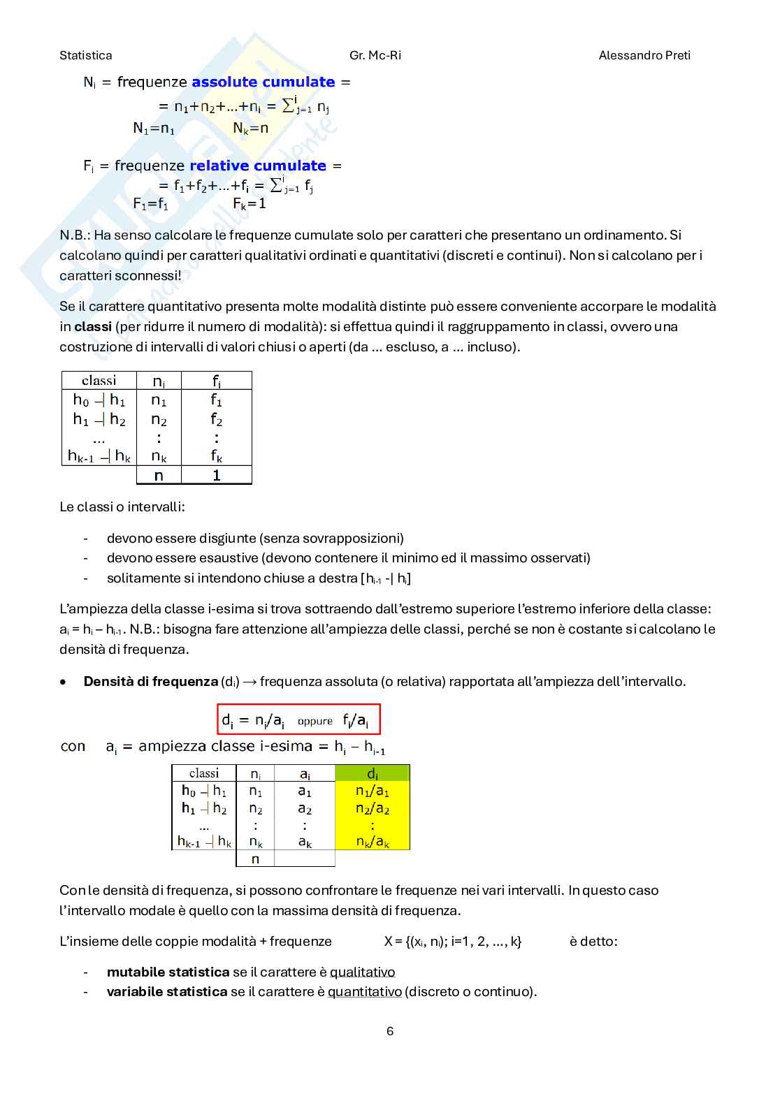 Statistica – Appunti completi teoria 1°+2° parziale (99 pag) Pag. 6
