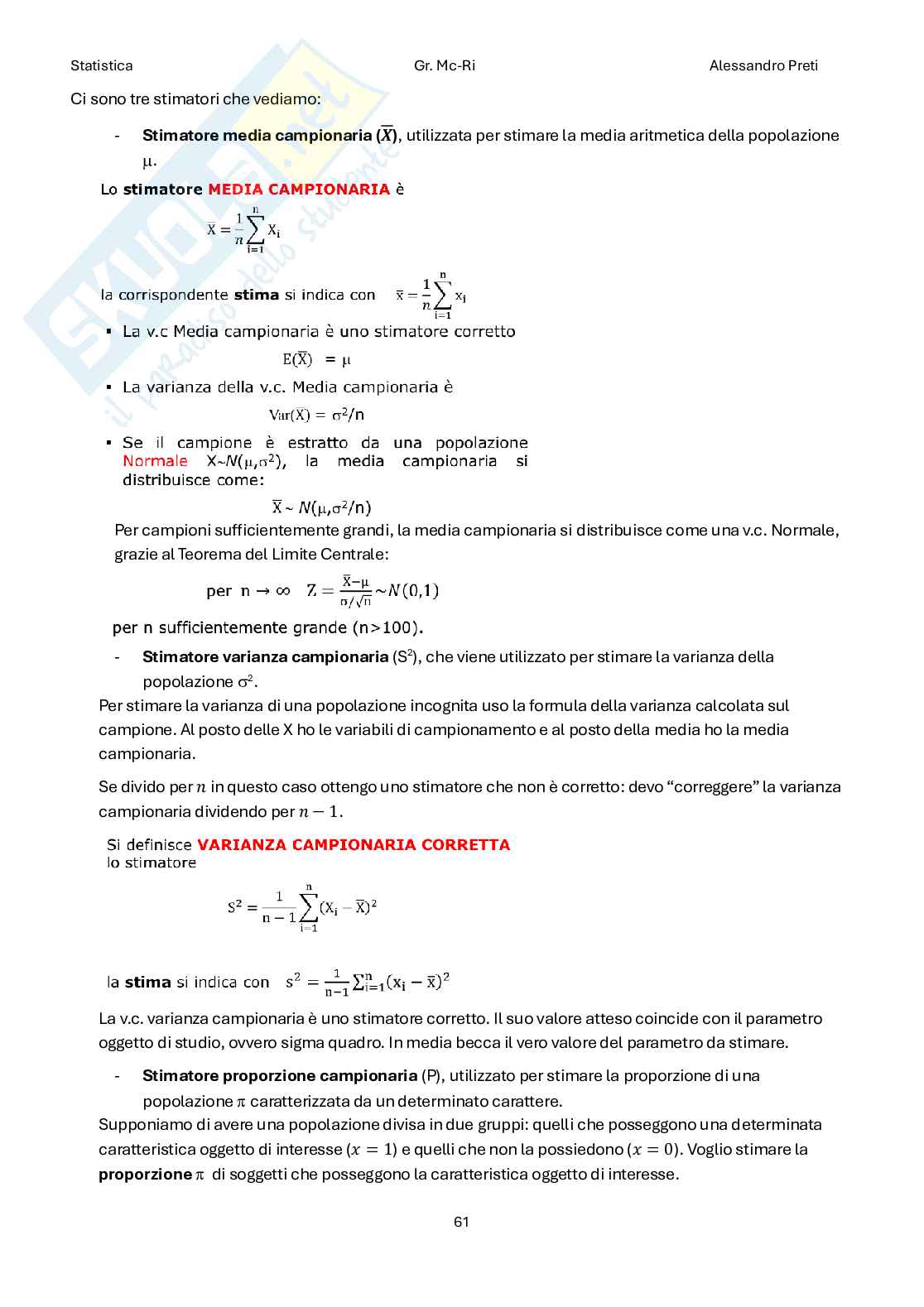 Statistica – Appunti completi teoria 1°+2° parziale (99 pag) Pag. 61