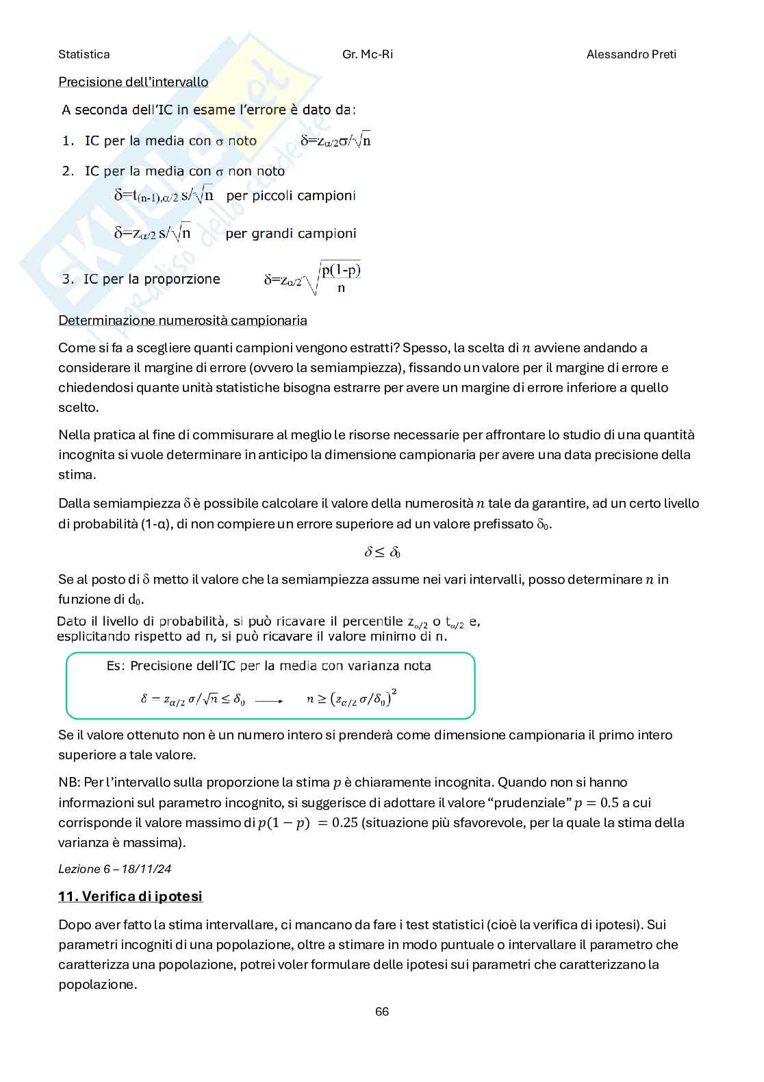 Statistica – Appunti completi teoria 1°+2° parziale (99 pag) Pag. 66
