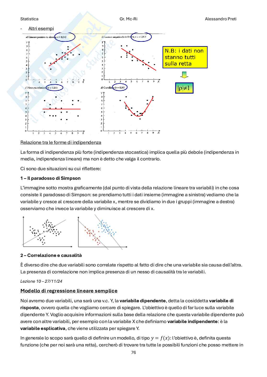 Statistica – Appunti completi teoria 1°+2° parziale (99 pag) Pag. 76