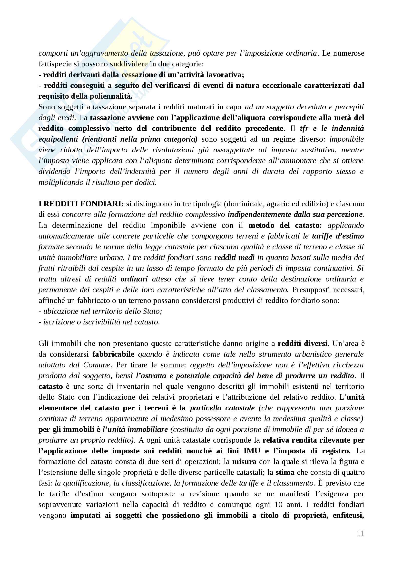 Riassunto esame Diritto Tributario II, prof. Tassani, libro consigliato Manuale di Diritto Tributario - Parte Speciale: Il sistema delle imposte in Italia,Falsitta, 2014 Pag. 11