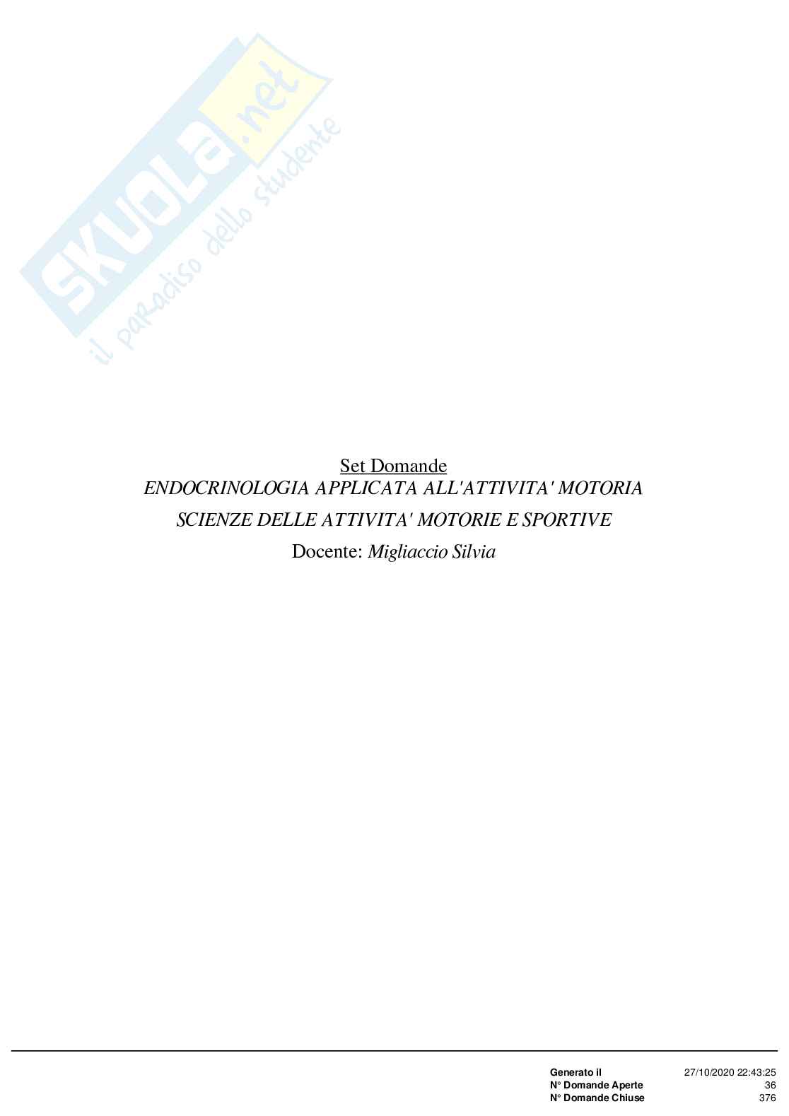 Paniere Endocrinologia Applicata all'Attività Motoria Risposte Chiuse Pag. 1
