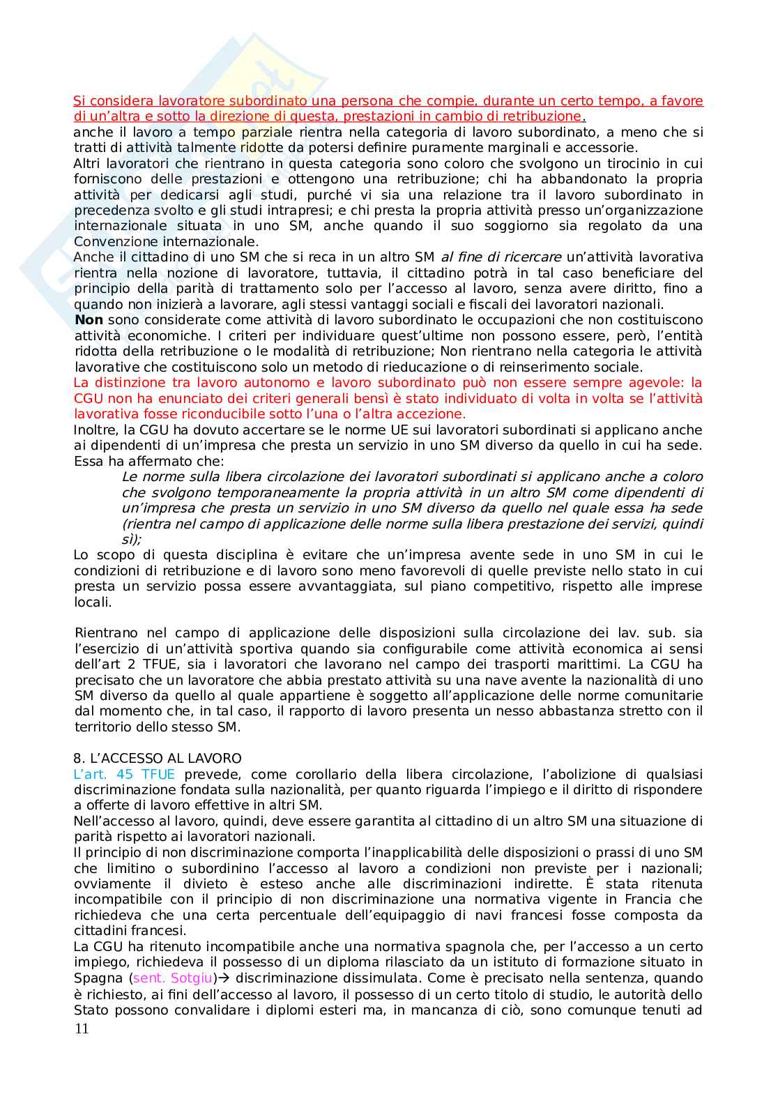 Riassunto esame Diritto dell'Unione Europea, Prof. Baratta Roberto, libro consigliato Diritto dell'Unione Europea. Parte speciale, Baratta Pag. 11