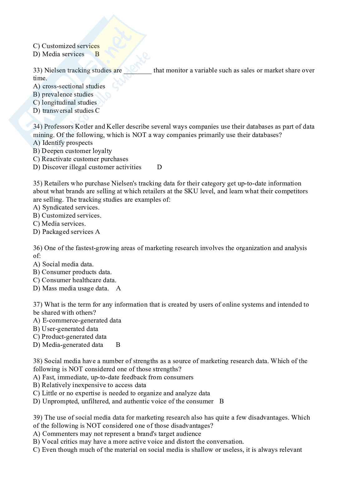 Domande specifiche Statistics and market research  Pag. 51