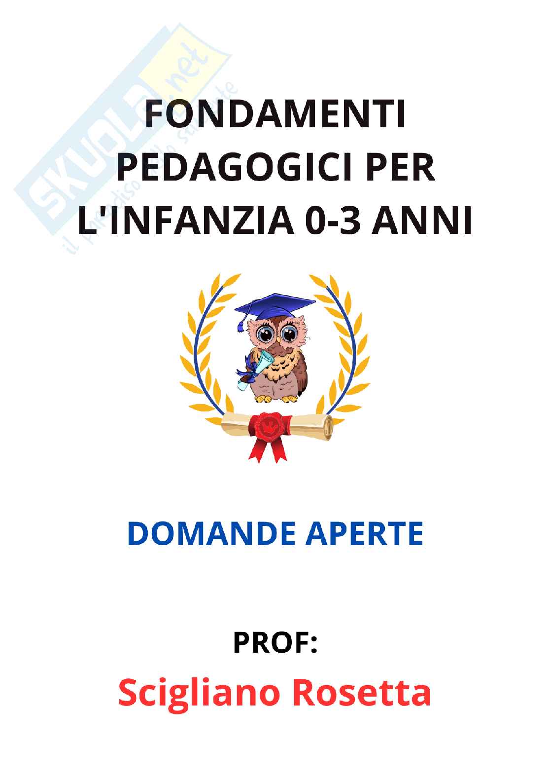 Paniere Fondamenti pedagogici per l'infanzia 0-3 anni - Risposte aperte - aggiornato (2026) Pag. 1