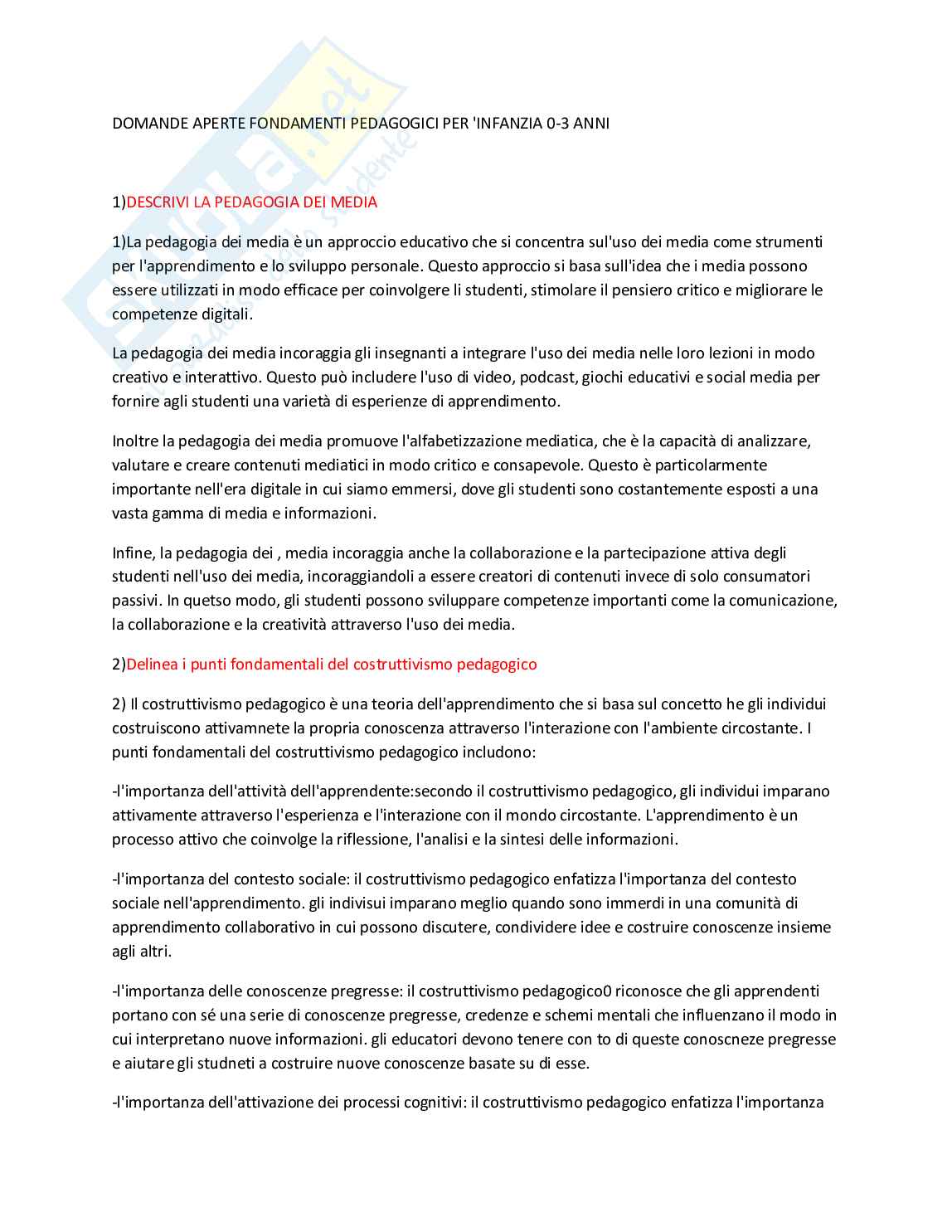 Paniere Fondamenti pedagogici per l'infanzia 0-3 anni - Risposte aperte - aggiornato (2026) Pag. 2