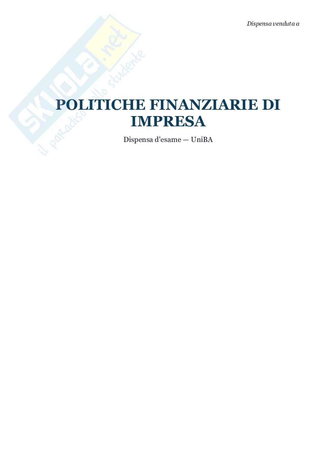 Appunti Politiche finanziarie d'impresa - (Esoneri 1 e 2) Pag. 1