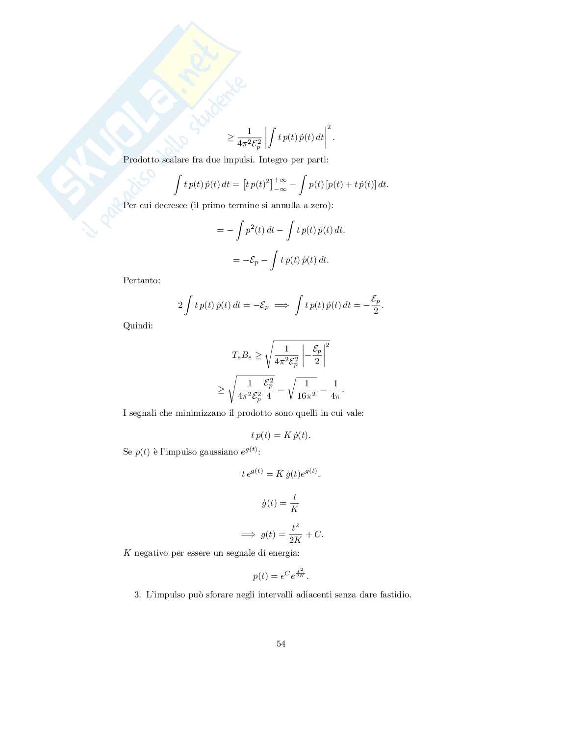 Trasmissione dei segnali digitali - Dimostrazione dell'ottimalità dell'impulso gaussiano e dimostrazione del criterio di Nyquist Pag. 2