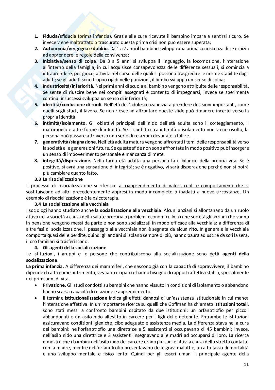Riassunto esame Sociologia generale, Prof. Gamuzza Augusto Giuseppe, libro consigliato Manuale di sociologia , Smelser Pag. 11