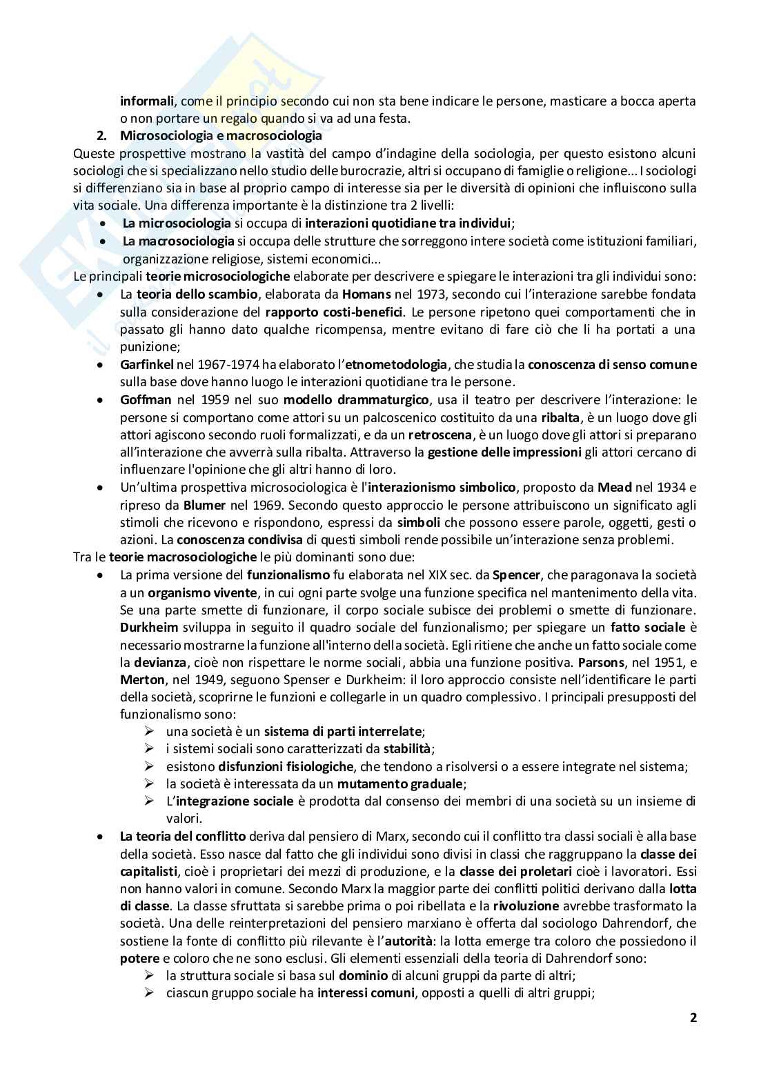 Riassunto esame Sociologia generale, Prof. Gamuzza Augusto Giuseppe, libro consigliato Manuale di sociologia , Smelser Pag. 2