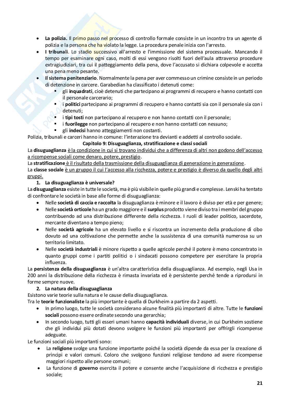 Riassunto esame Sociologia generale, Prof. Gamuzza Augusto Giuseppe, libro consigliato Manuale di sociologia , Smelser Pag. 21