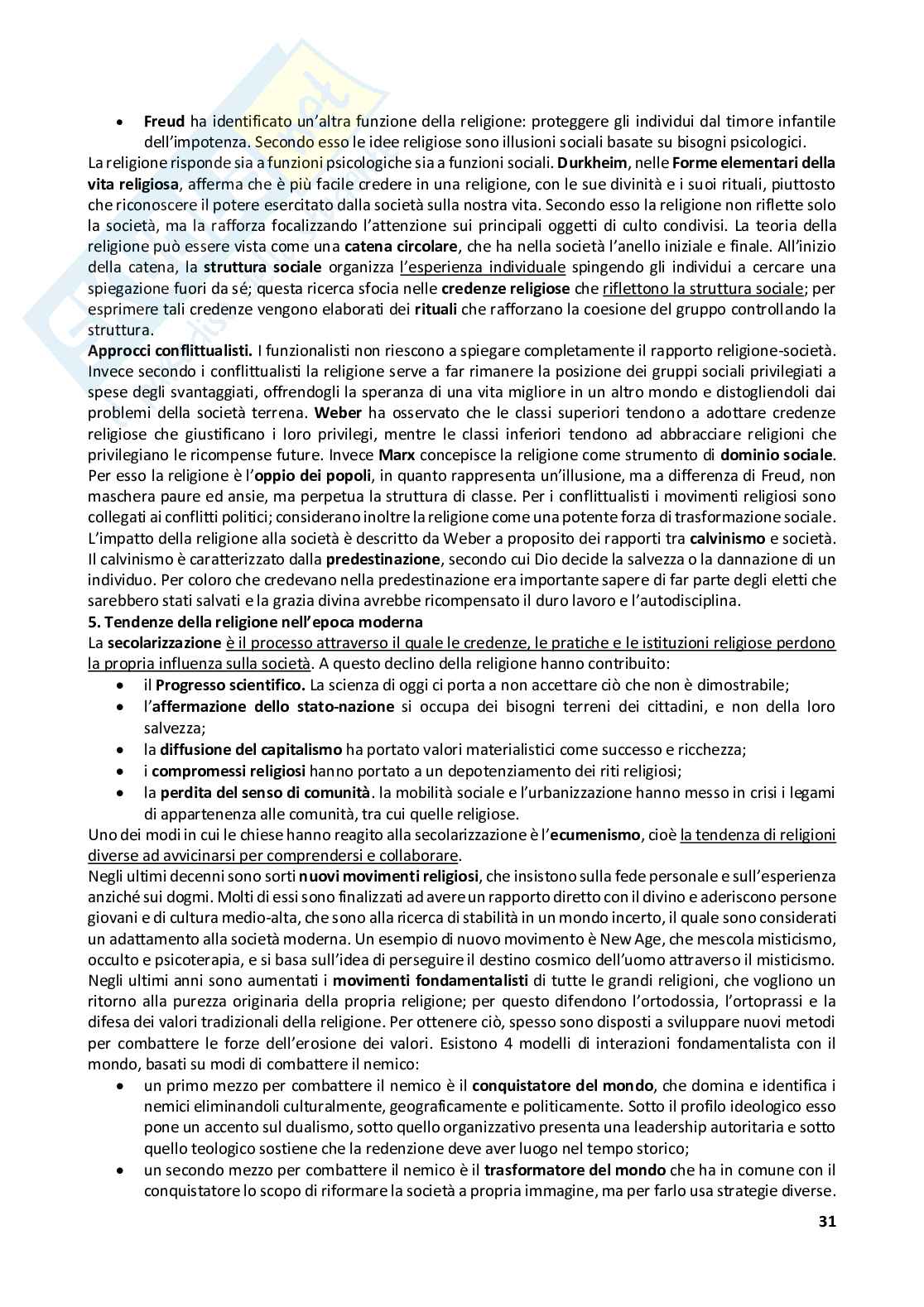 Riassunto esame Sociologia generale, Prof. Gamuzza Augusto Giuseppe, libro consigliato Manuale di sociologia , Smelser Pag. 31