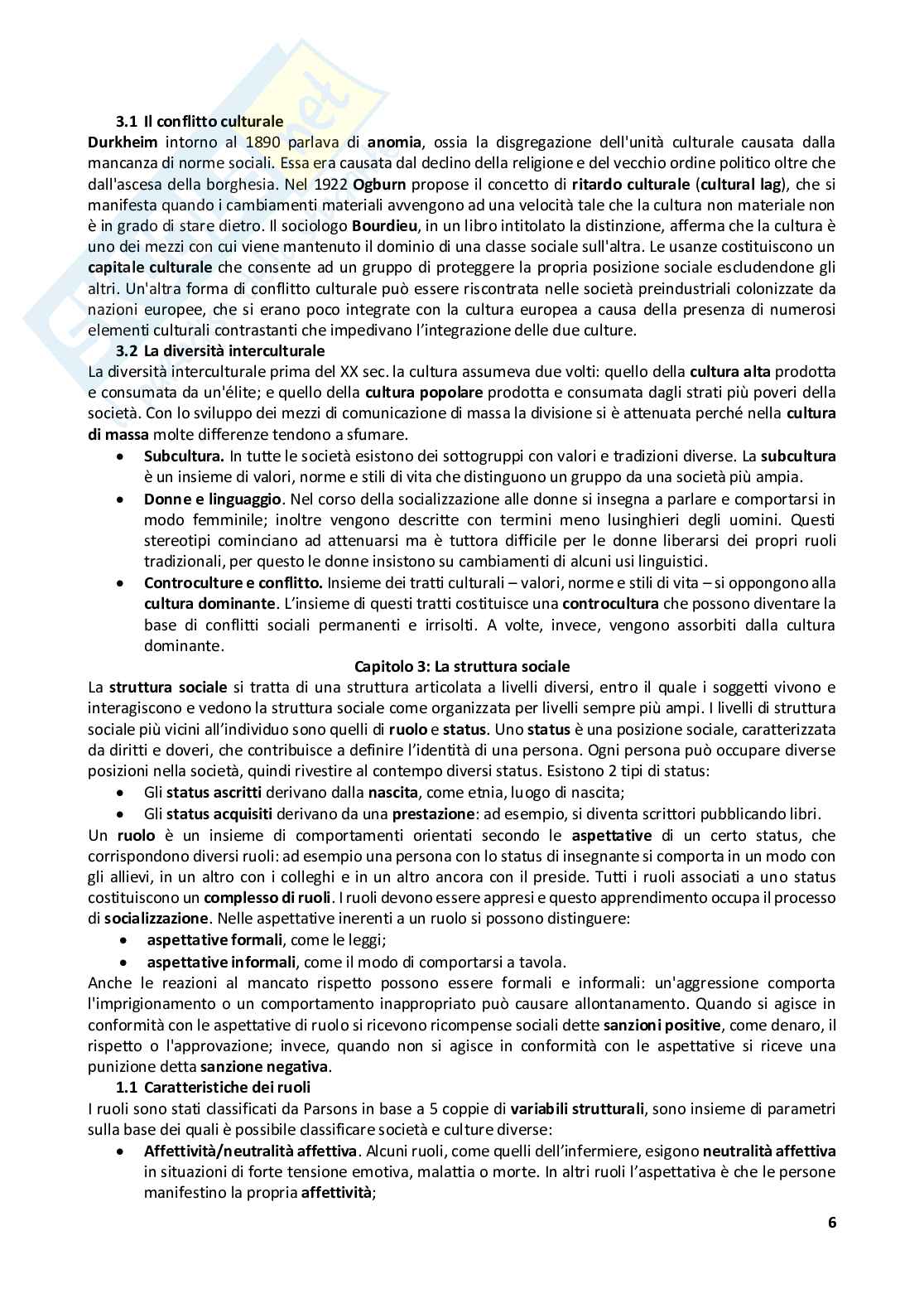 Riassunto esame Sociologia generale, Prof. Gamuzza Augusto Giuseppe, libro consigliato Manuale di sociologia , Smelser Pag. 6