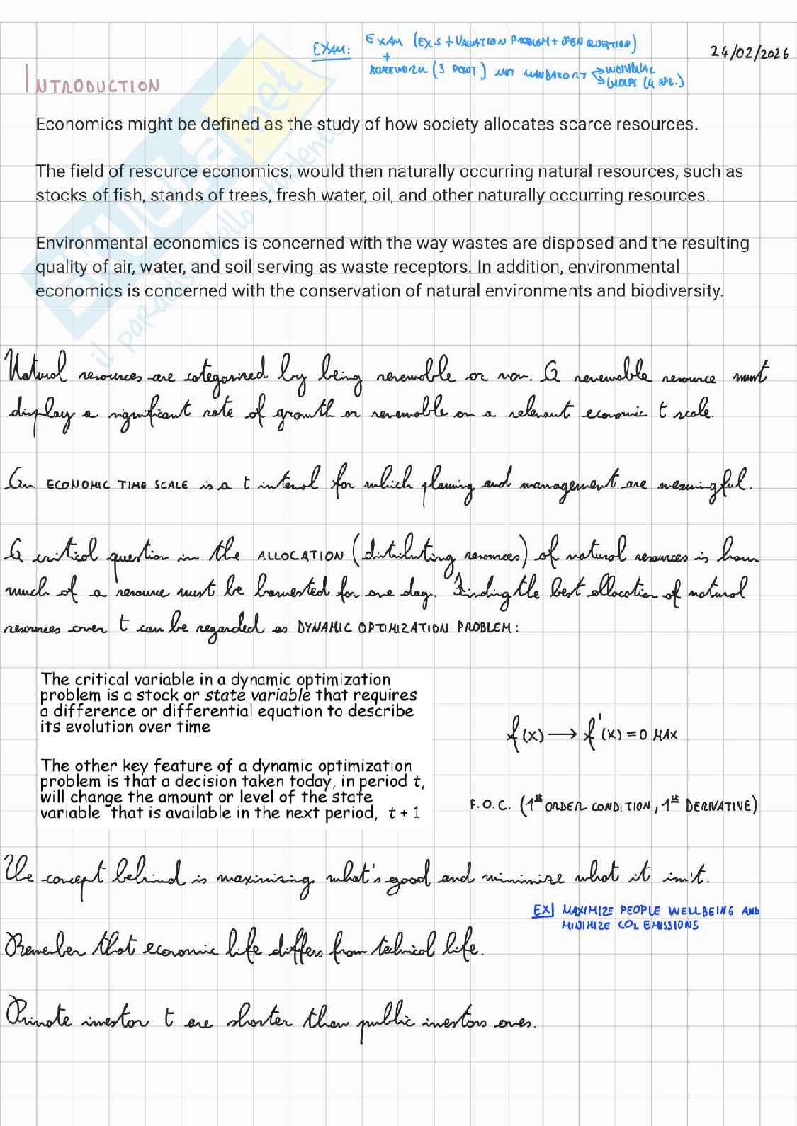 Environmental economics and resource valuation (intero corso per Environmental engineering) Pag. 1