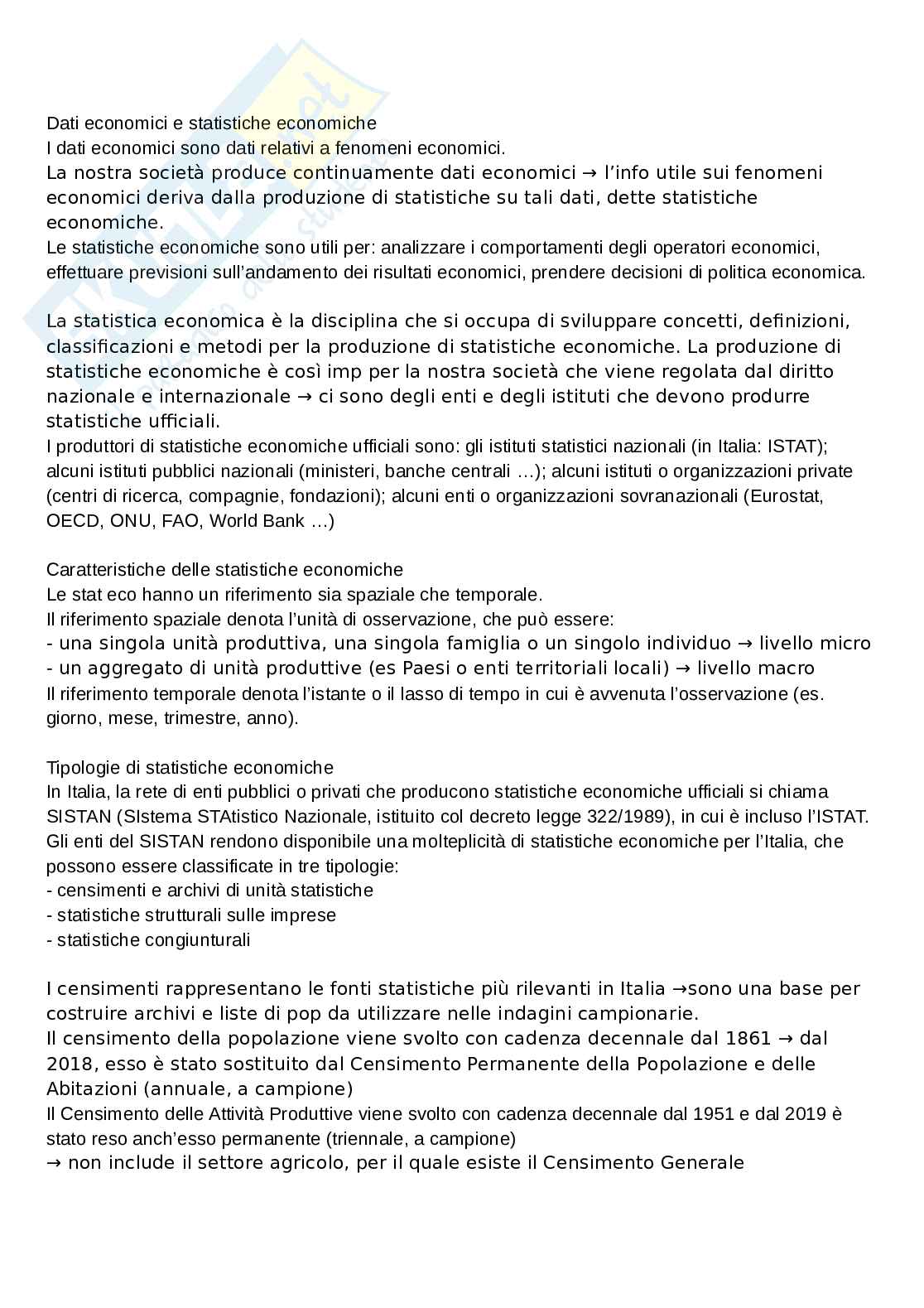 Statistica per l’economia e l’impresa - parte sui conti Pag. 1