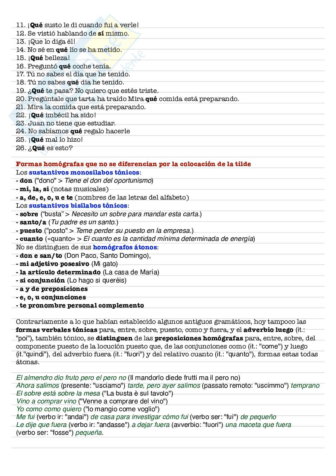 Riassunto esame Lingua spagnola I, Prof. Paltrinieri Elisabetta, libro consigliato L’accento in spagnolo , Paltrinieri  Pag. 11