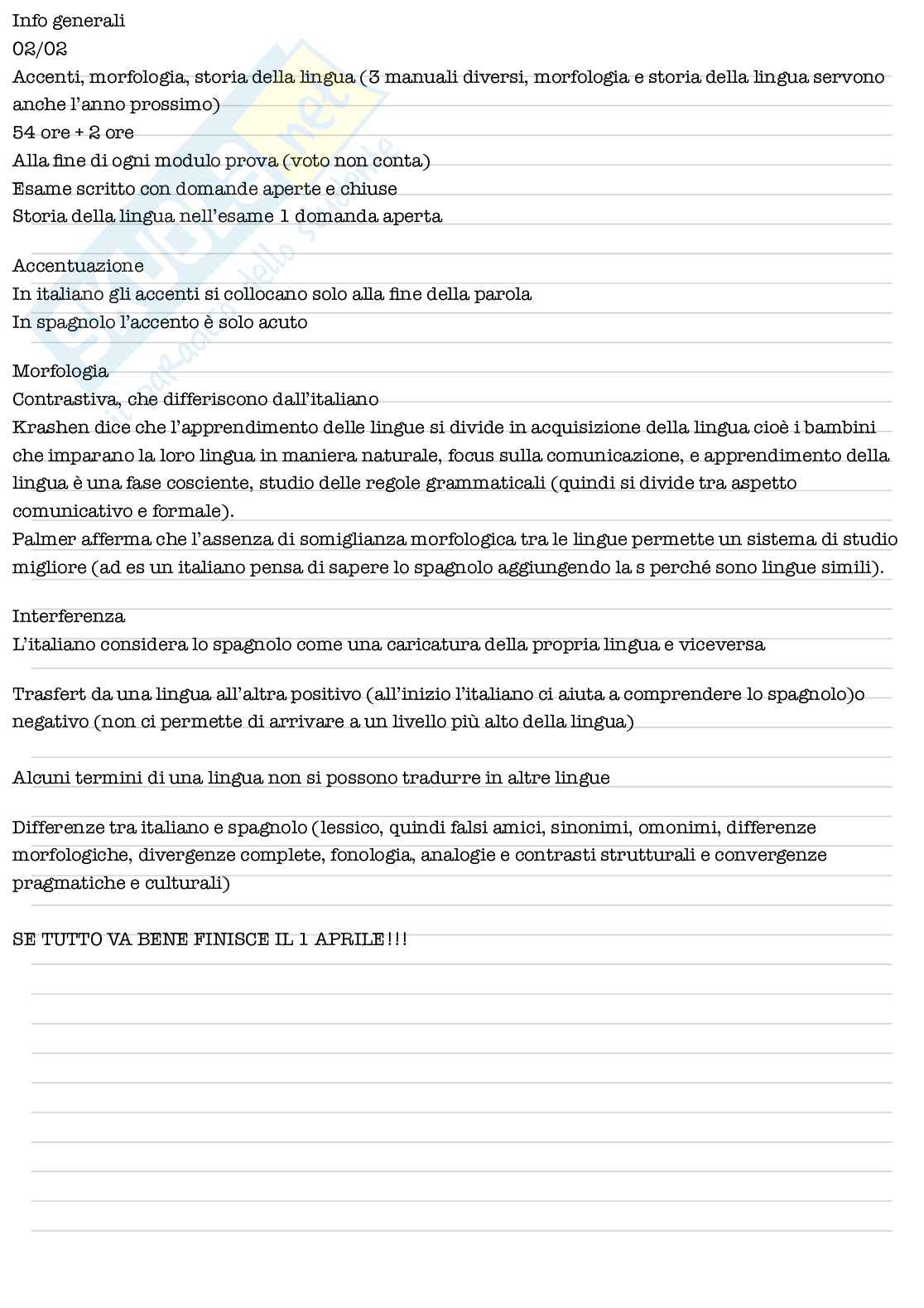 Riassunto esame Lingua spagnola I, Prof. Paltrinieri Elisabetta, libro consigliato L’accento in spagnolo , Paltrinieri  Pag. 2