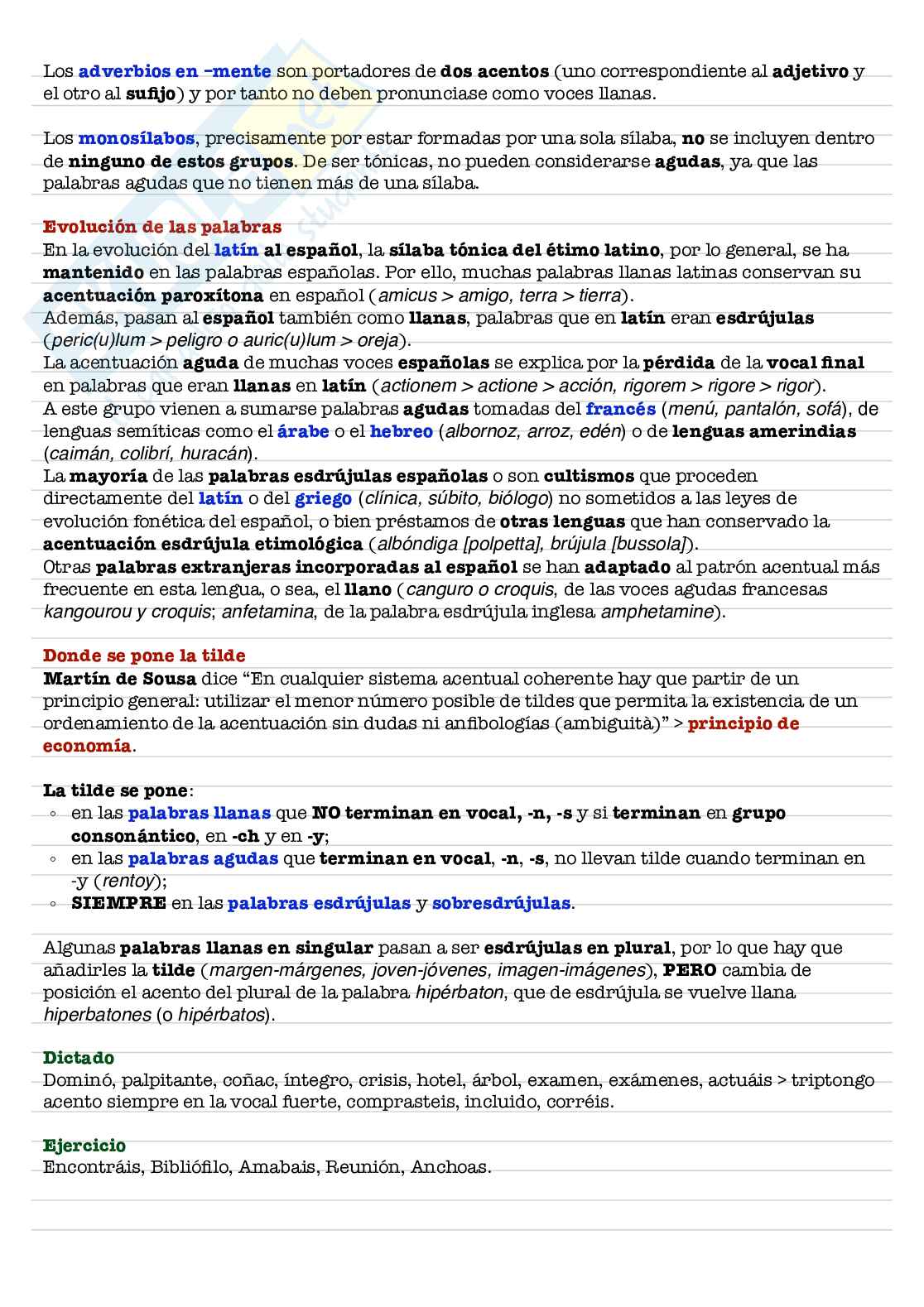 Riassunto esame Lingua spagnola I, Prof. Paltrinieri Elisabetta, libro consigliato L’accento in spagnolo , Paltrinieri  Pag. 6