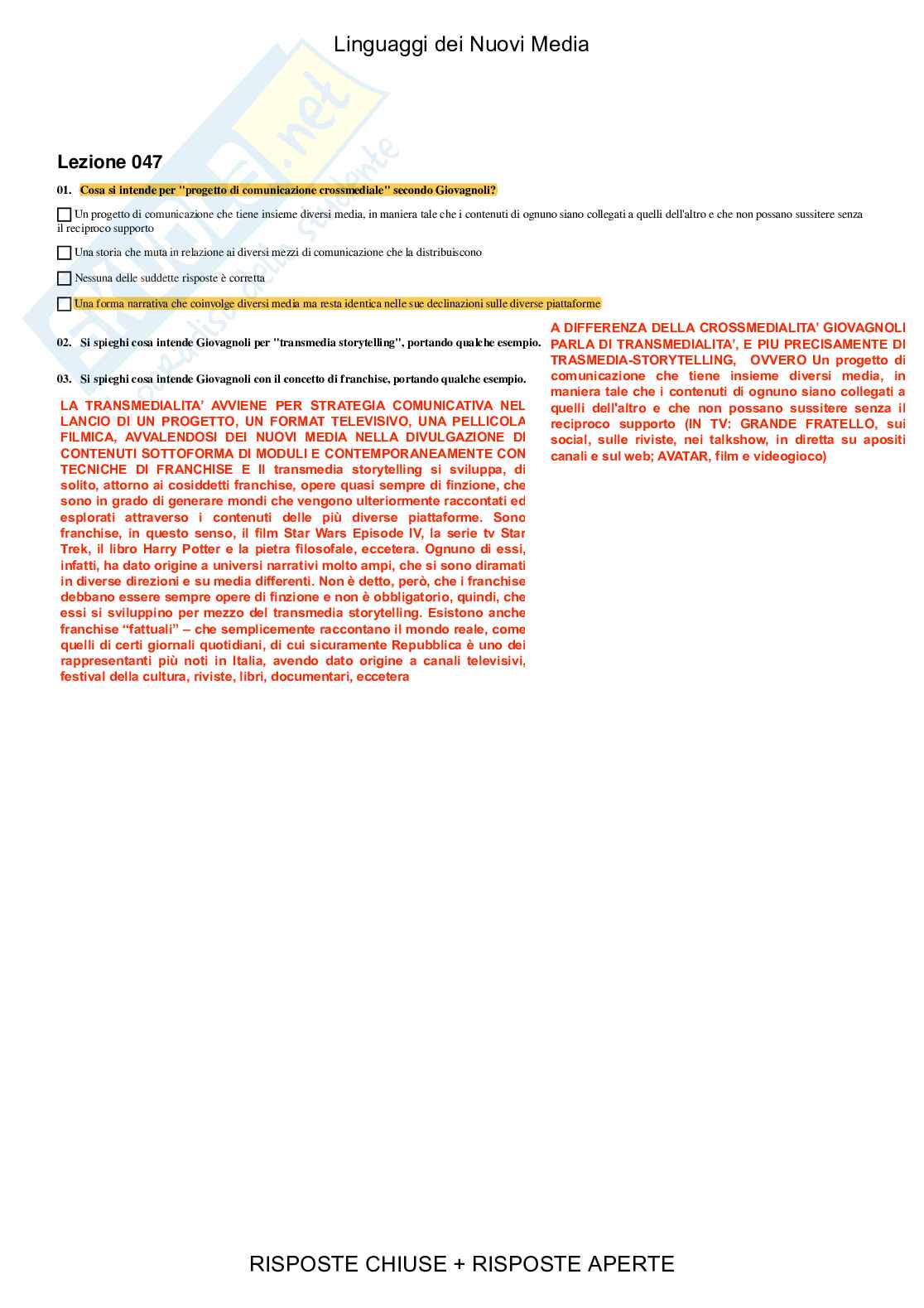 Linguaggi dei Nuovi Media - Paniere compilato Pag. 21