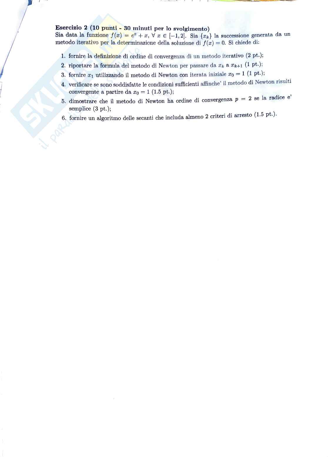 Esame Calcolo numerico 30 Luglio 2020 Pag. 2