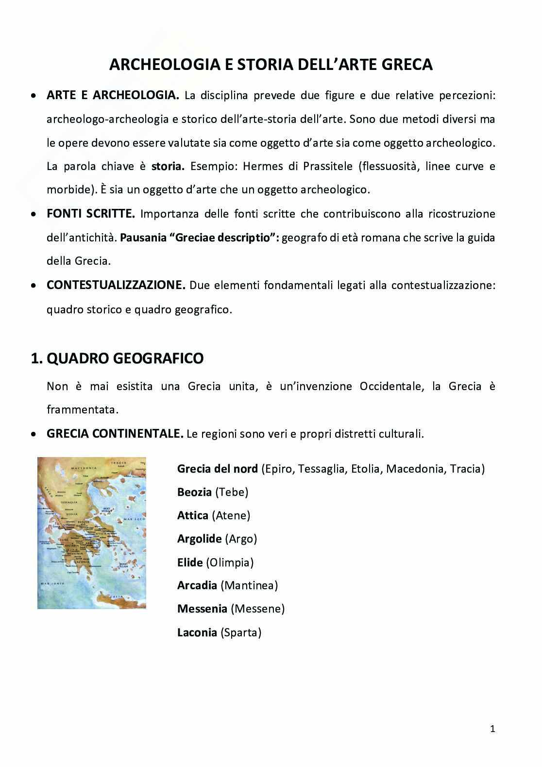 Appunti corso di Archeologia e storia dell'arte greca  Pag. 1