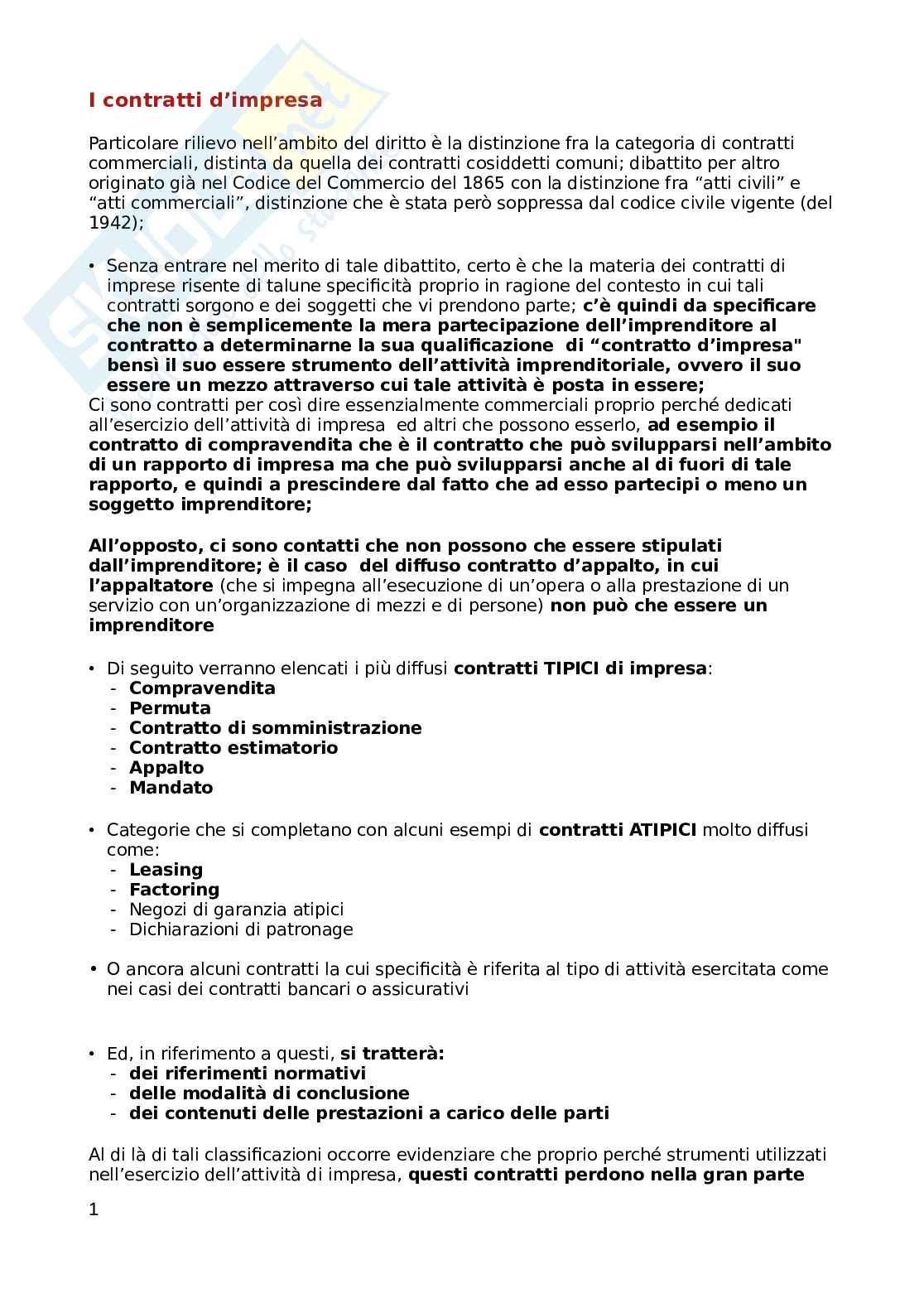 I contratti d'impresa e i contratti bancari Pag. 1