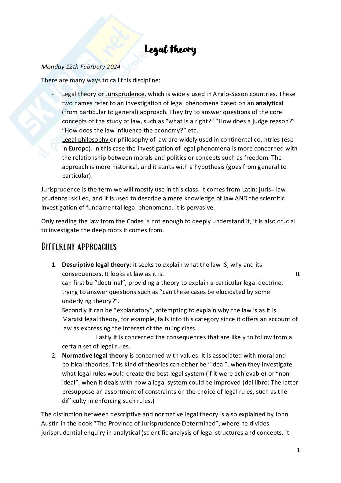 Legal theory  Pag. 1