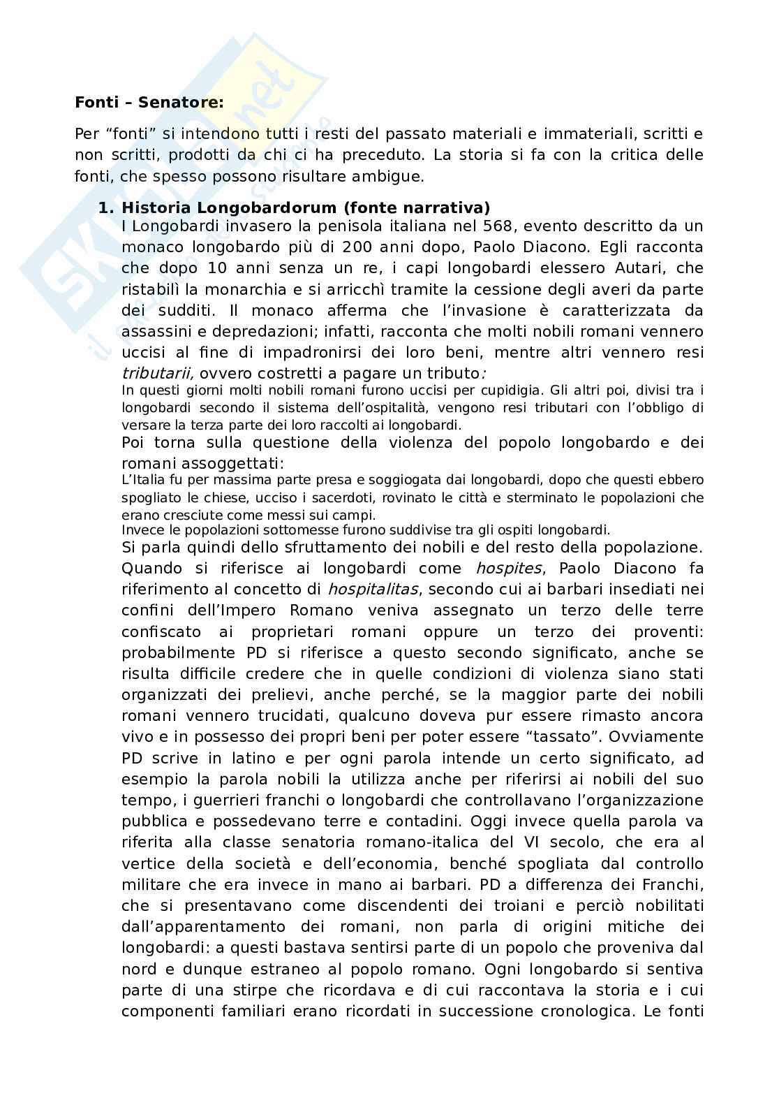 Riassunto esame Storia medievale , Prof. Fara Andrea, libro consigliato Medioevo. Istruzioni per l'uso, Senatore Pag. 1