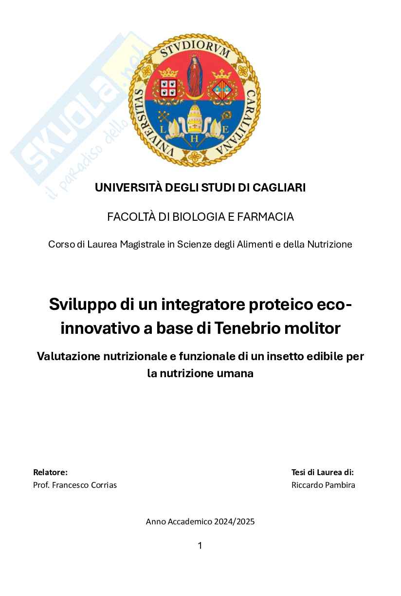 Sviluppo di un integratore proteico eco-innovativo a base di Tenebrio molitor Pag. 1