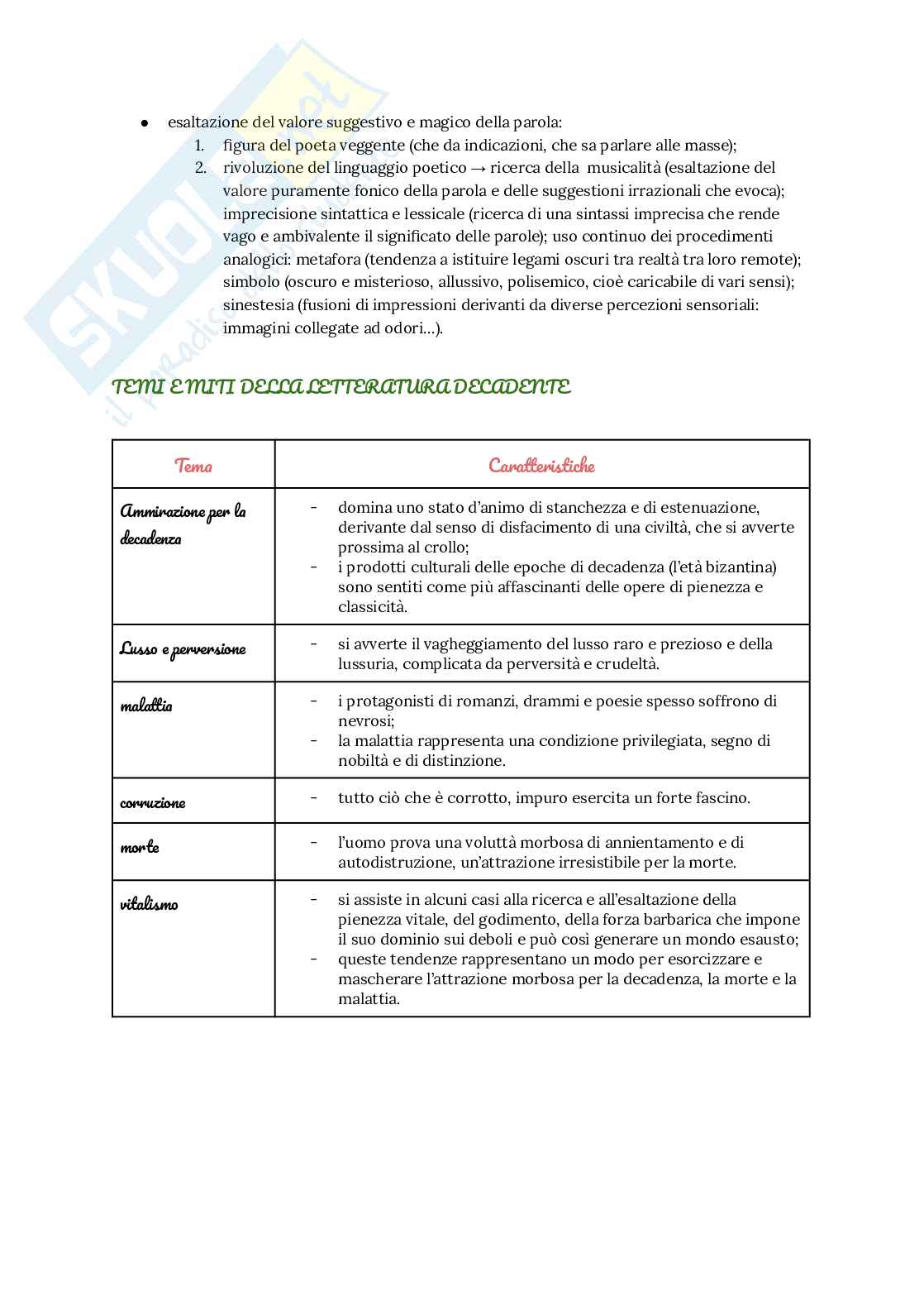 Decadentismo - Caratteristiche, autori e opere Pag. 2