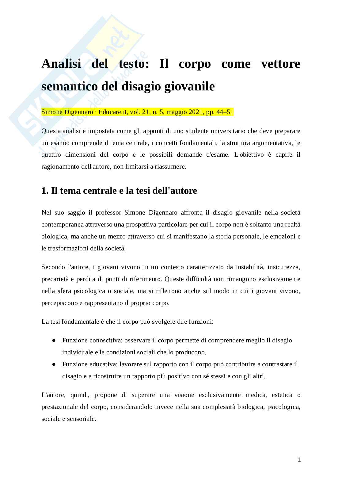 Corpo come vettore semantico del disagio giovanile Pag. 1