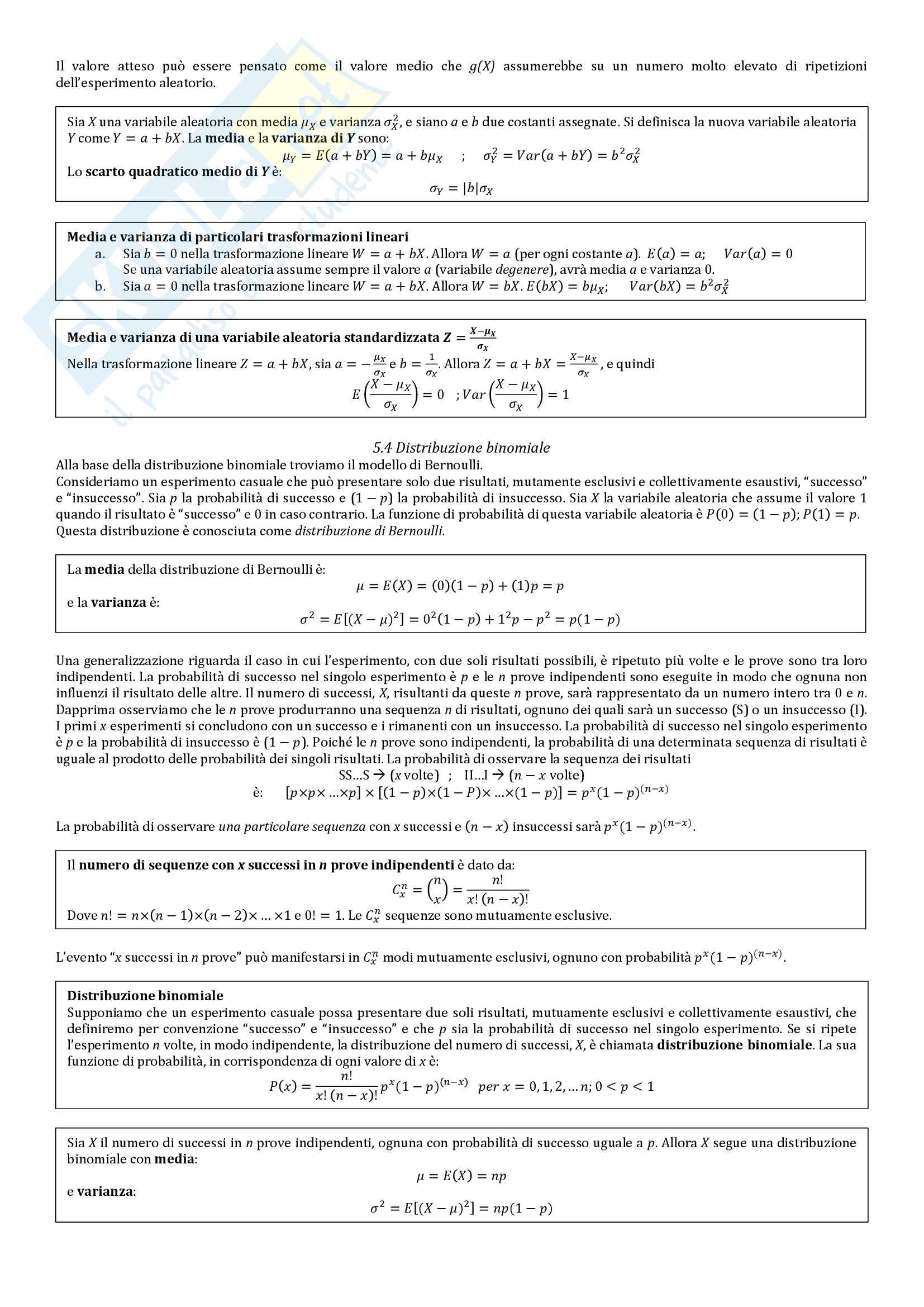 Riassunto esame Statistica, prof. Scricciolo, libro consigliato Statistica, Pearson Pag. 6