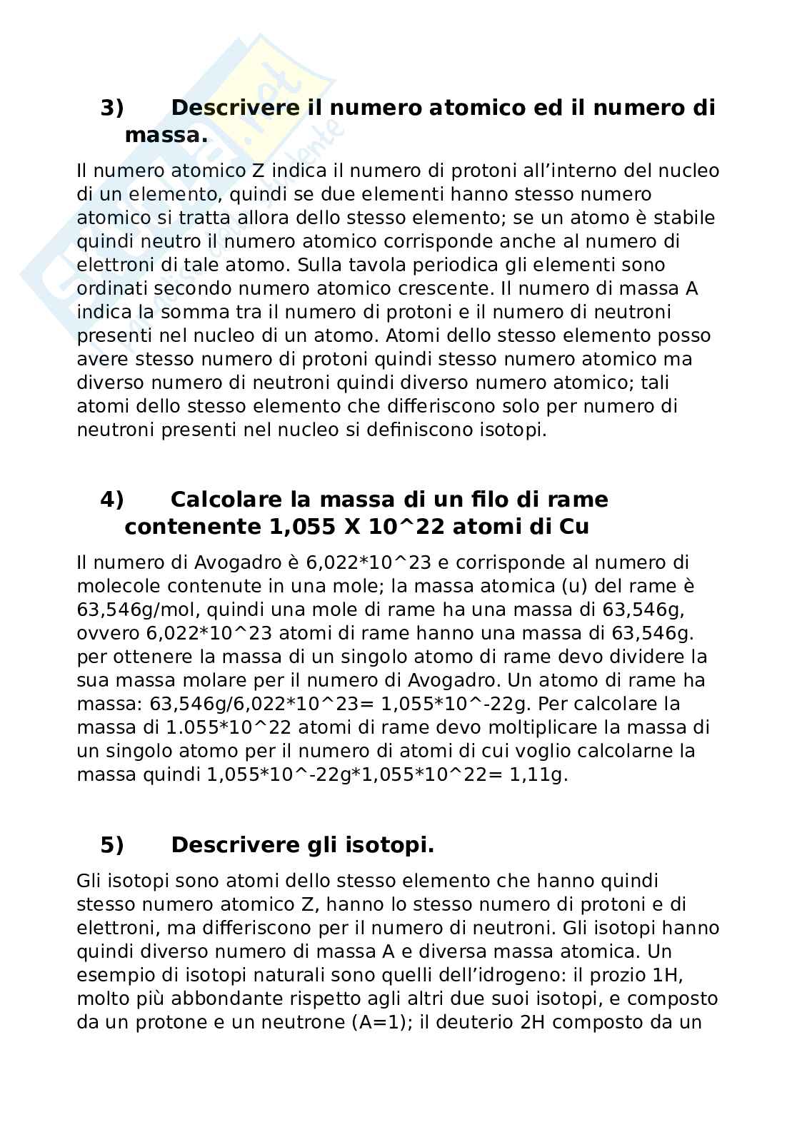 Domande aperte del Paniere di Chimica generale e organica - modulo 1 Pag. 2