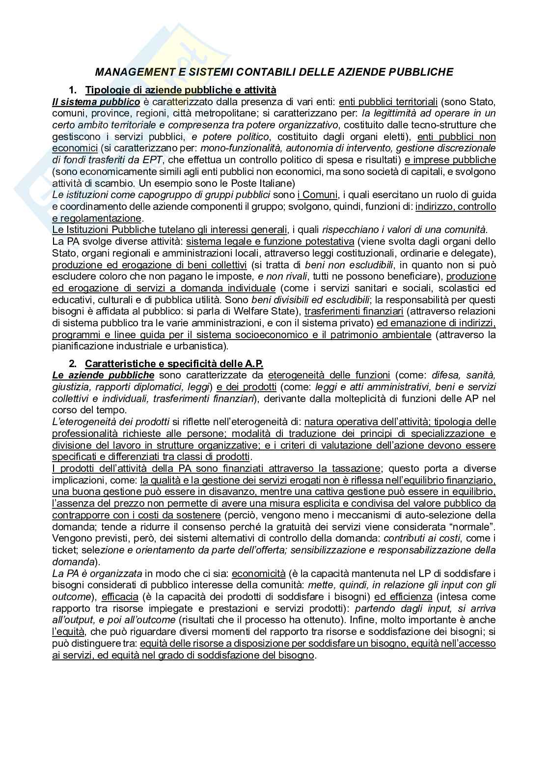 Appunti di Management e sistemi contabili delle aziende pubbliche Pag. 1