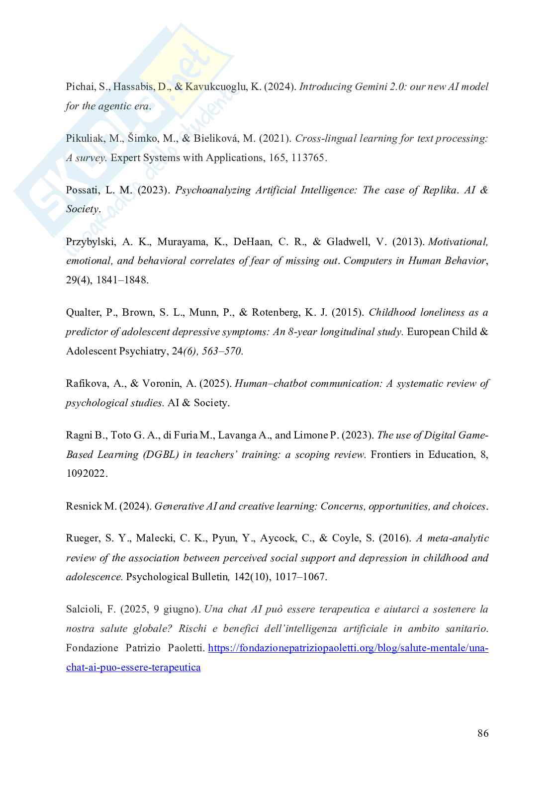 Chatbot e Adolescenza Pag. 86