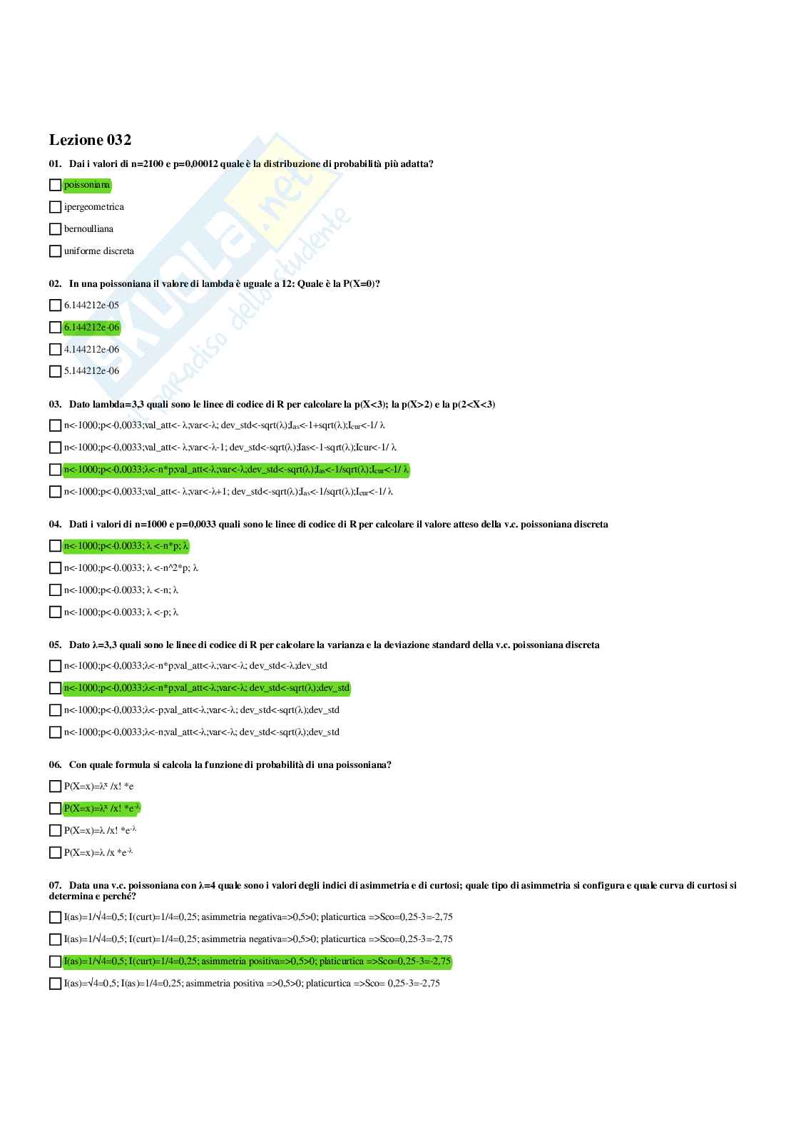 Paniere Statistica - Risposte multiple - aggiornato (2025) Pag. 56