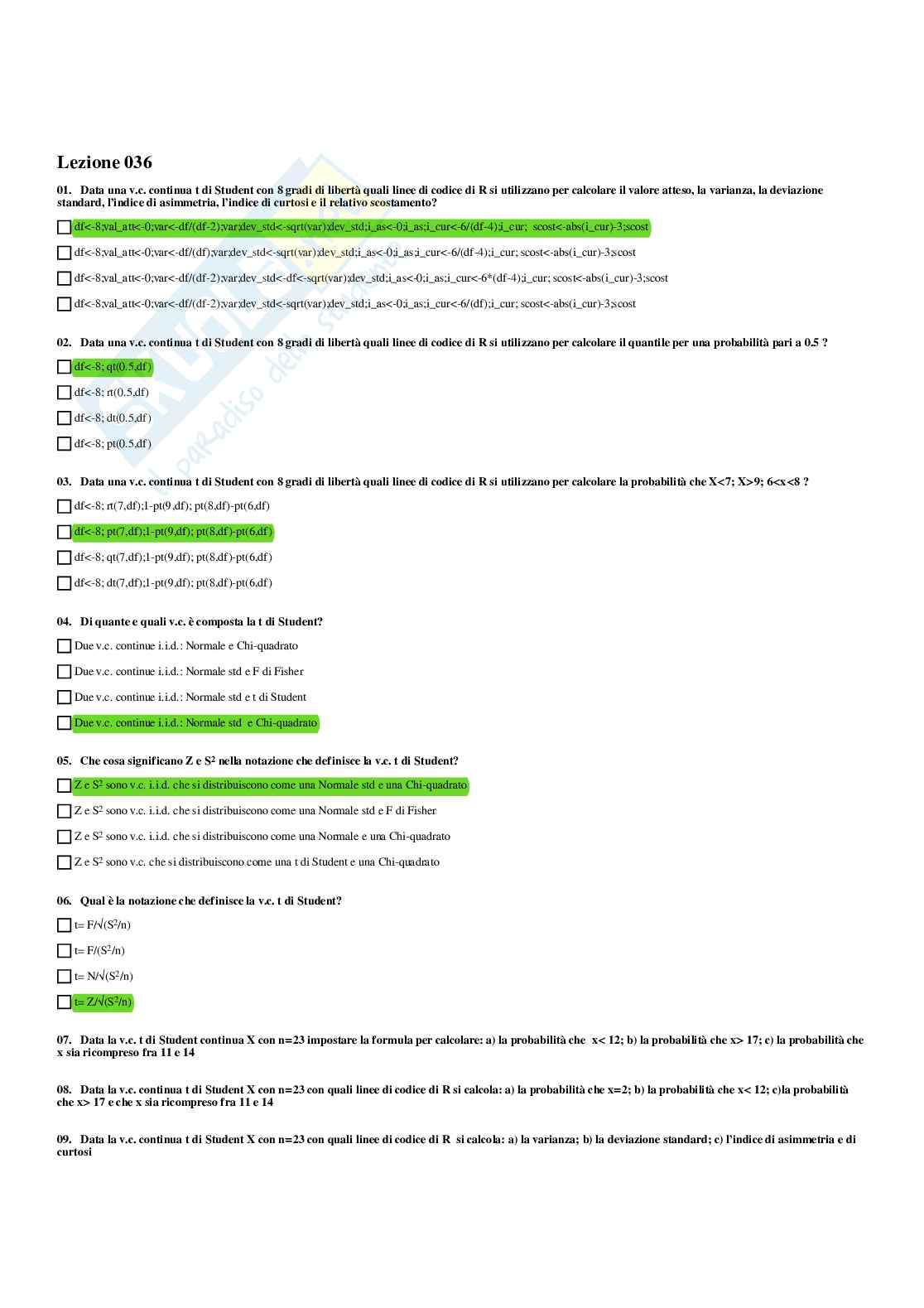 Paniere Statistica - Risposte multiple - aggiornato (2025) Pag. 61