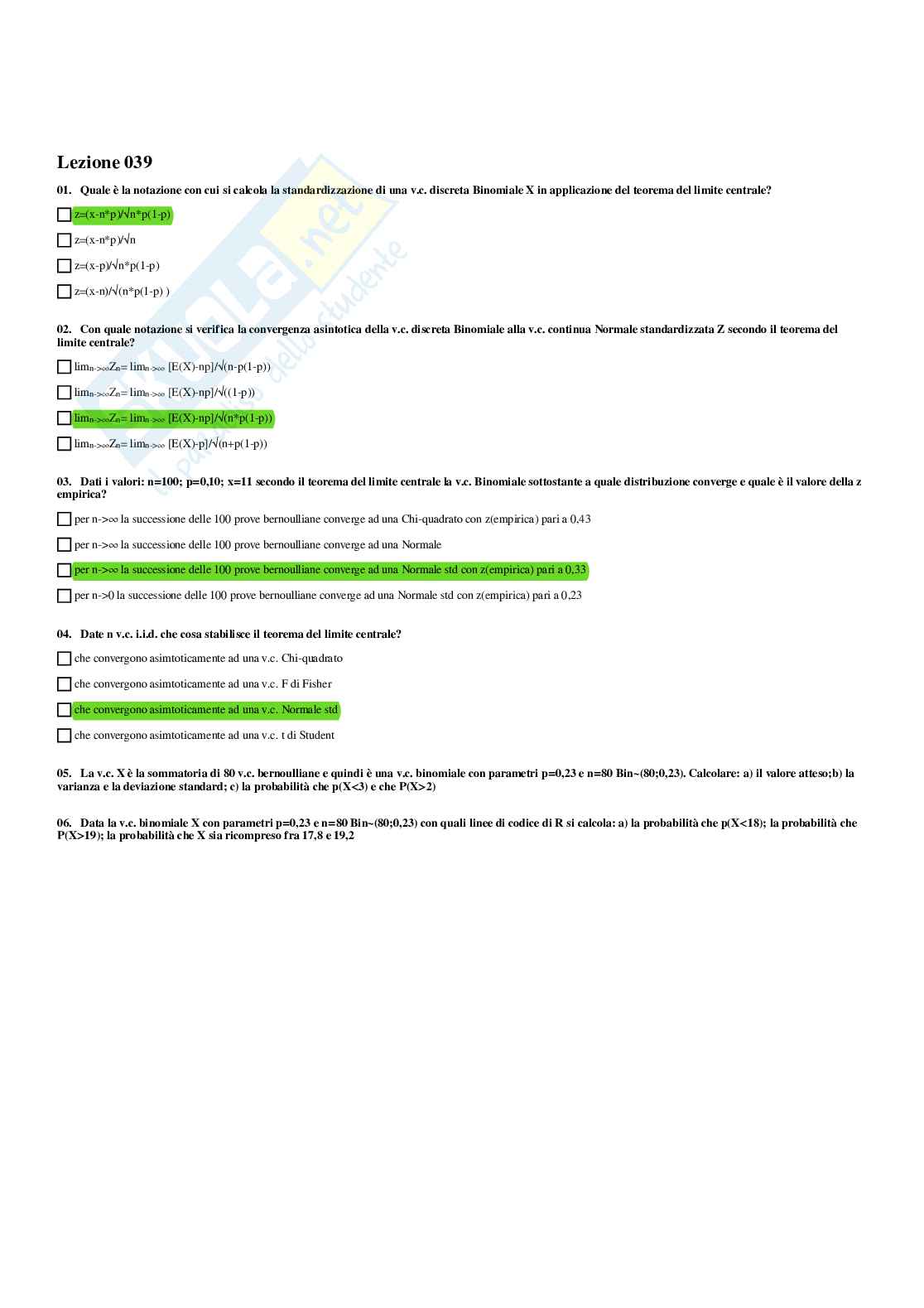 Paniere Statistica - Risposte multiple - aggiornato (2025) Pag. 66