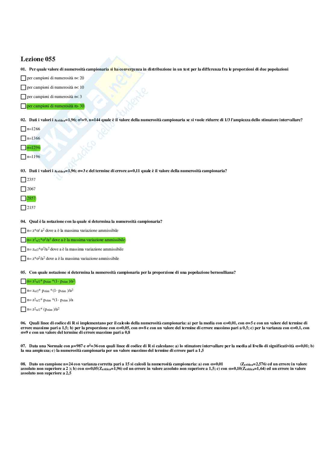 Paniere Statistica - Risposte multiple - aggiornato (2025) Pag. 86