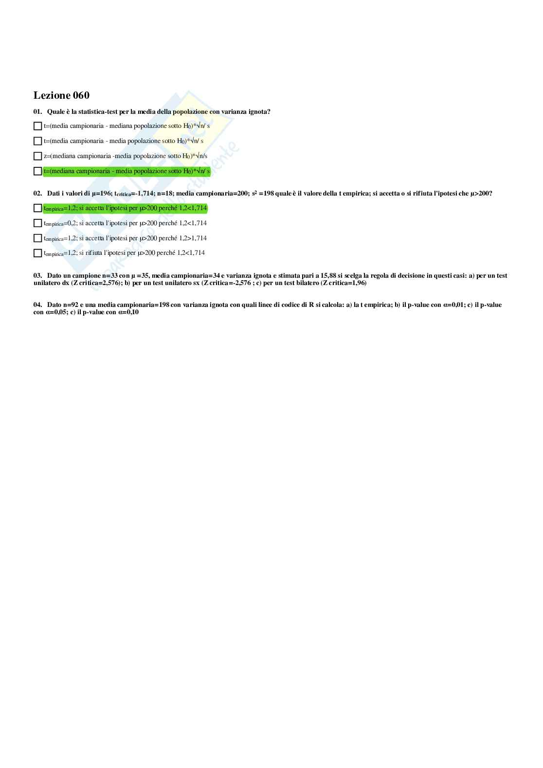 Paniere Statistica - Risposte multiple - aggiornato (2025) Pag. 91