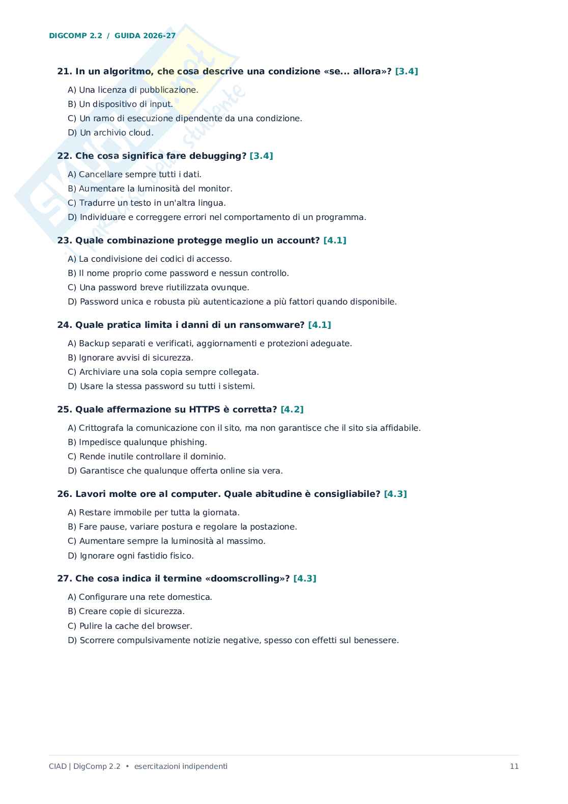 Domande e risposte CIAD DIGCOMP 2.2 - 2026/27. Manuale pratico per la preparazione alla CIAD Pag. 11