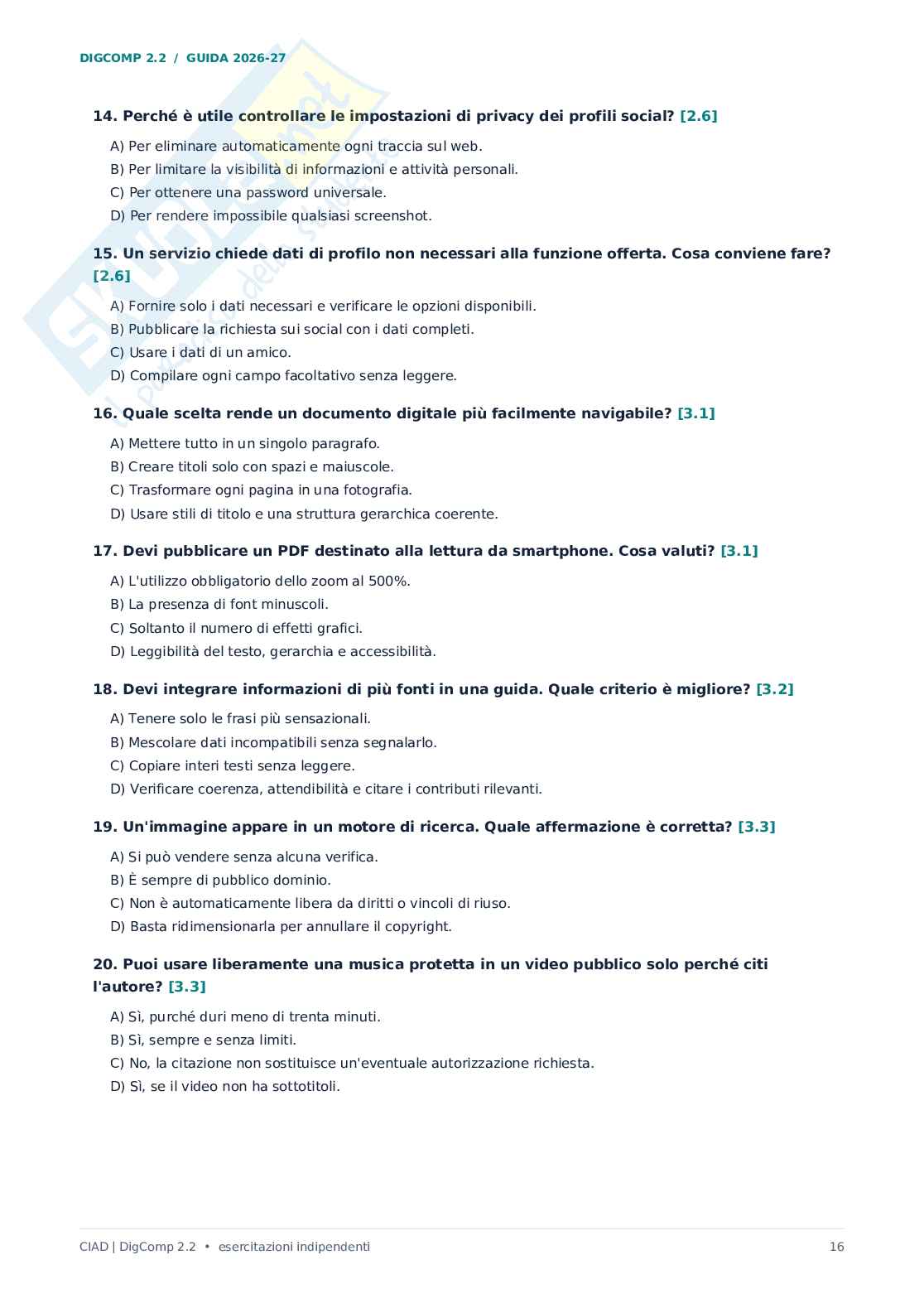 Domande e risposte CIAD DIGCOMP 2.2 - 2026/27. Manuale pratico per la preparazione alla CIAD Pag. 16