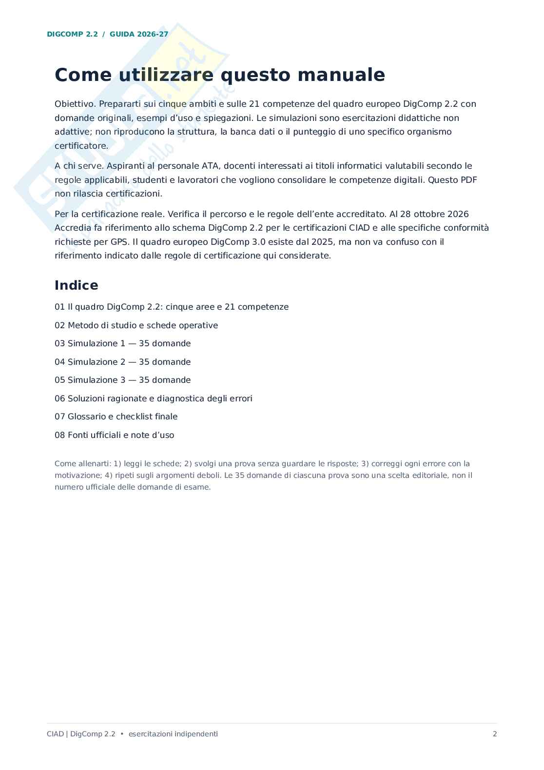Domande e risposte CIAD DIGCOMP 2.2 - 2026/27. Manuale pratico per la preparazione alla CIAD Pag. 2