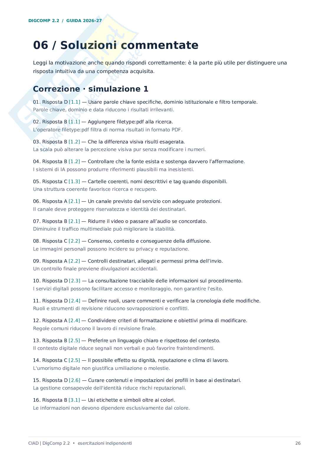 Domande e risposte CIAD DIGCOMP 2.2 - 2026/27. Manuale pratico per la preparazione alla CIAD Pag. 26