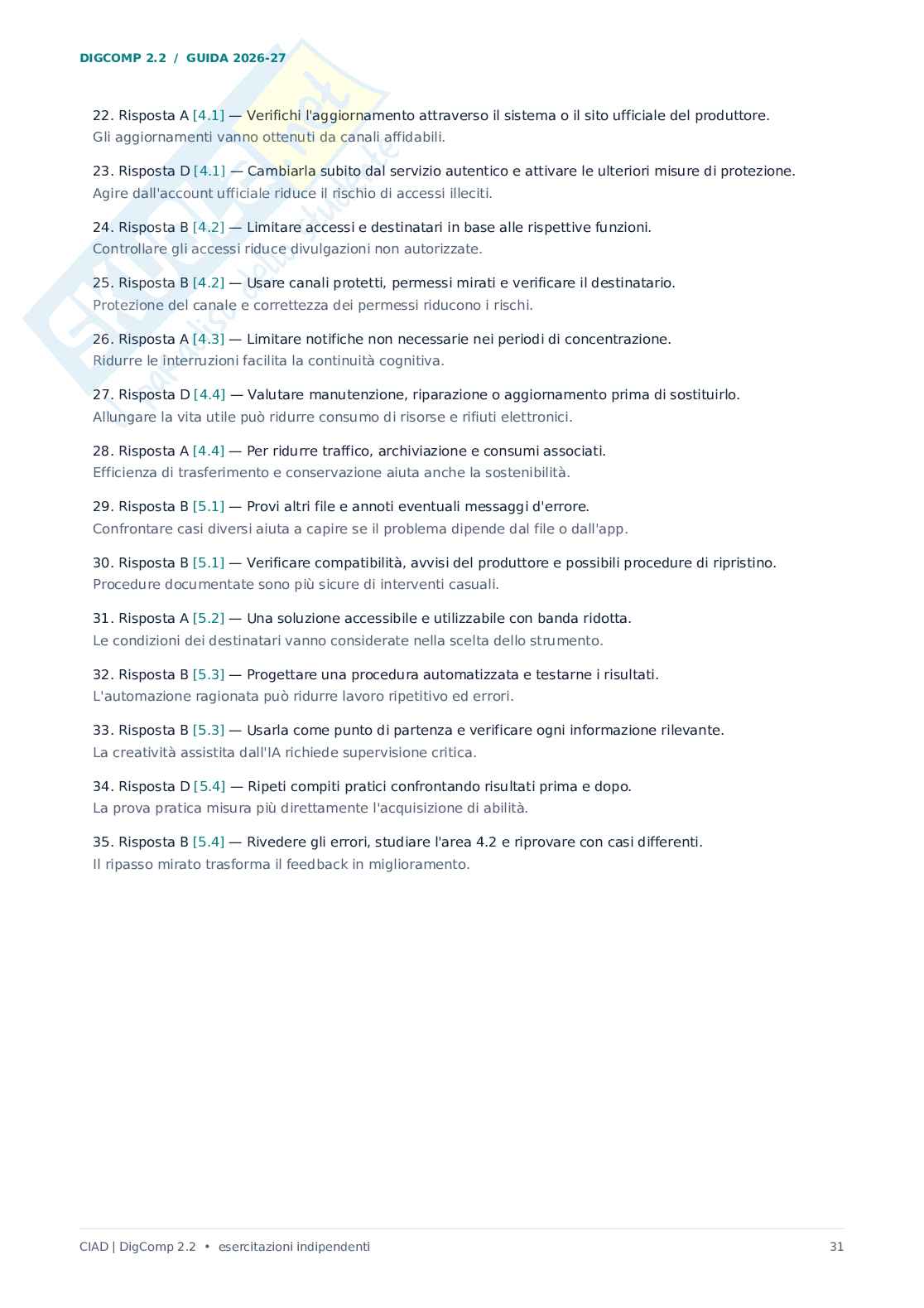 Domande e risposte CIAD DIGCOMP 2.2 - 2026/27. Manuale pratico per la preparazione alla CIAD Pag. 31