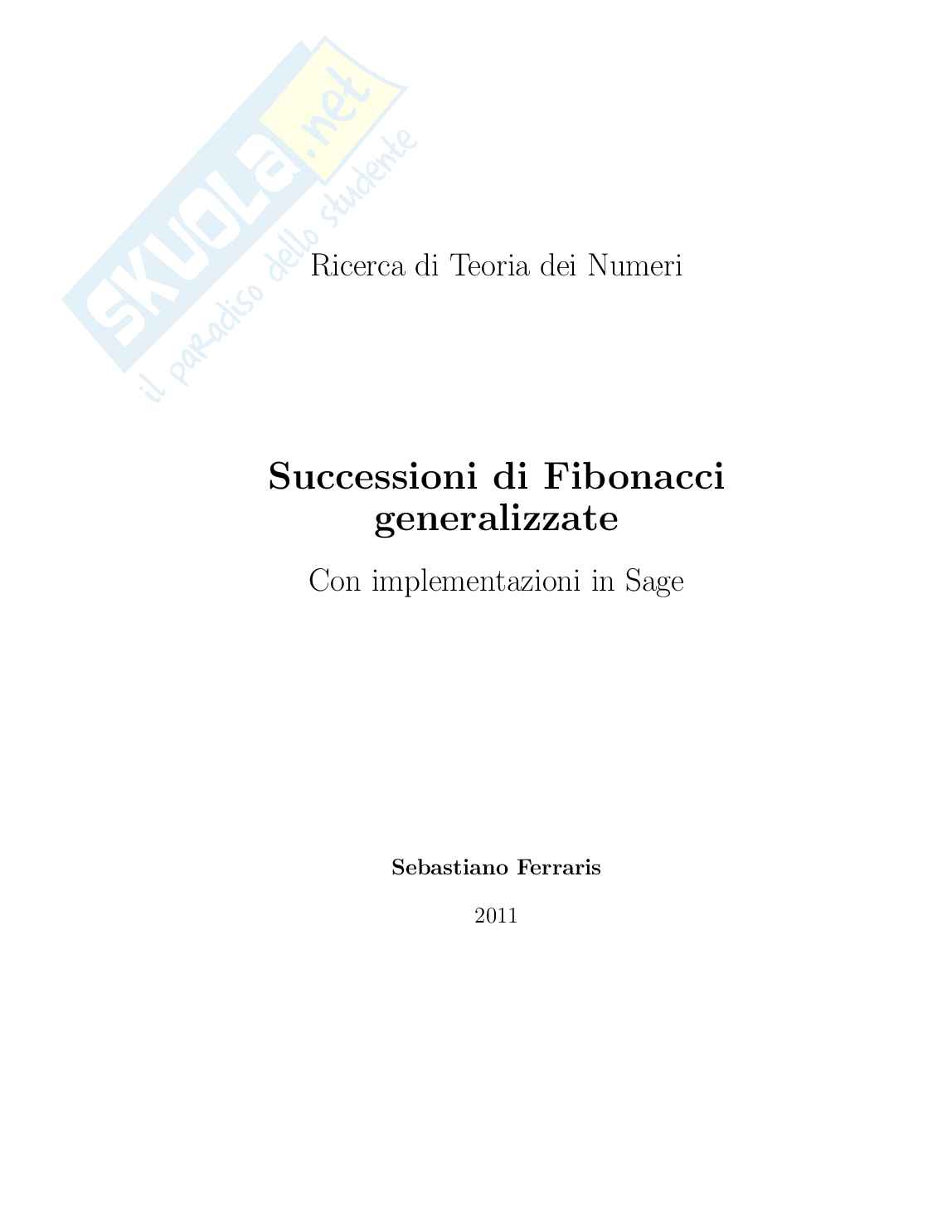 Successioni di Fibonacci generalizzate, con implementazione in Sage Pag. 1