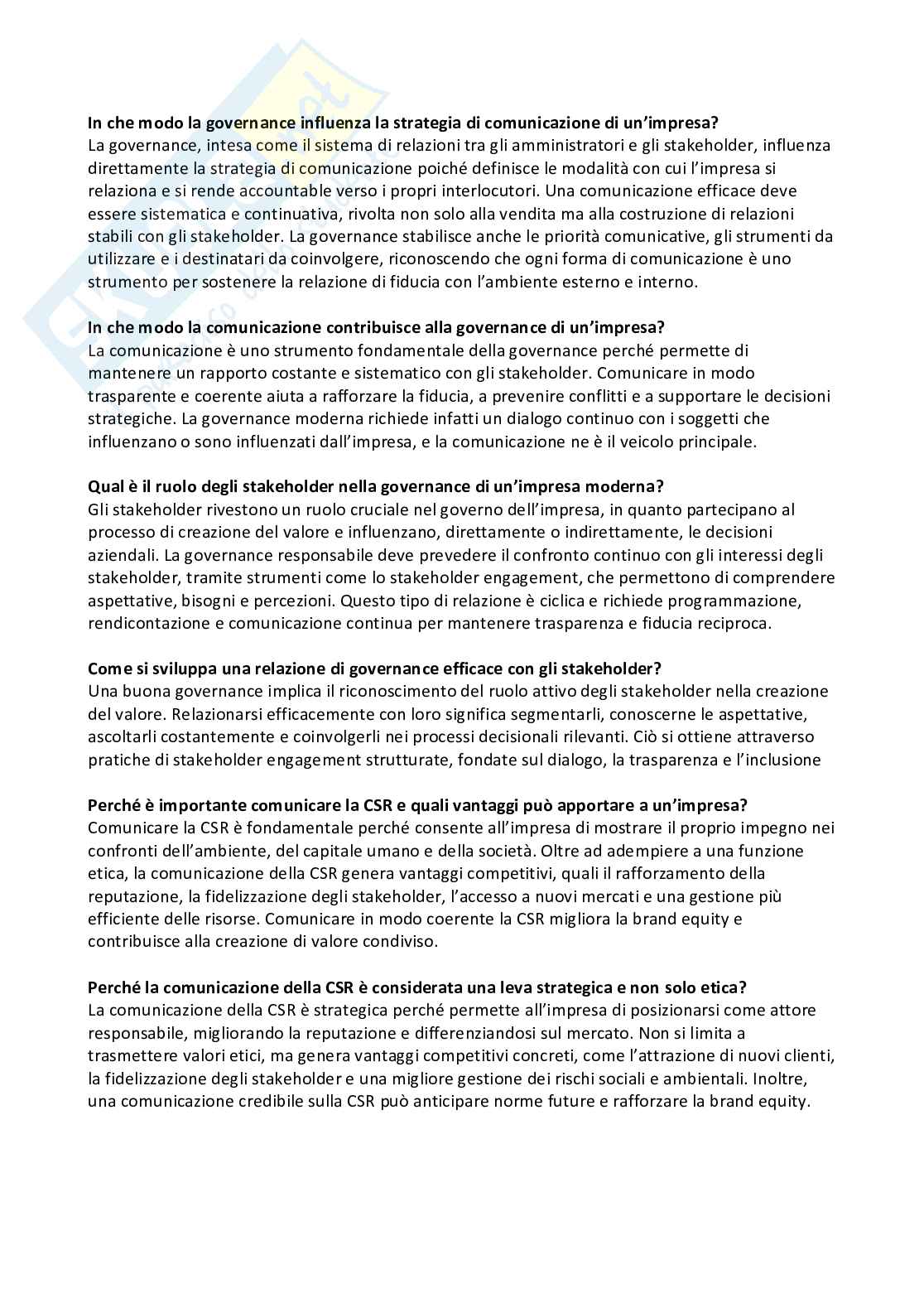 Esempi domande aperte esame corporate global communications Pag. 1